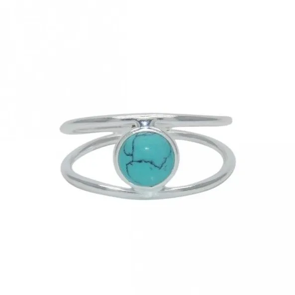 Double Banded Sterling Silver Turquoise Ring- Size 6.5