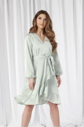 Double Second Frill Satin Wrap Dress