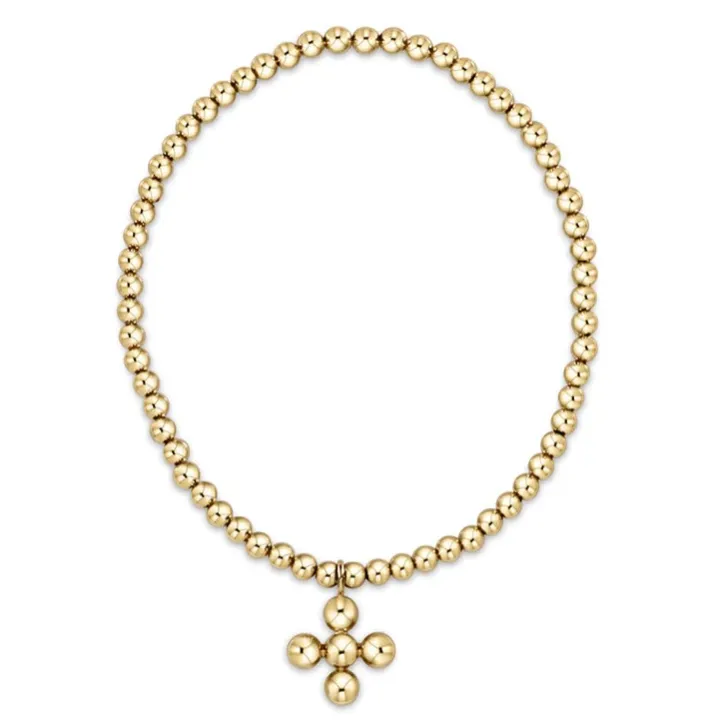 E Newton Classic Gold Bead Bracelet - Classic Beaded Signature Cross Gold Charm