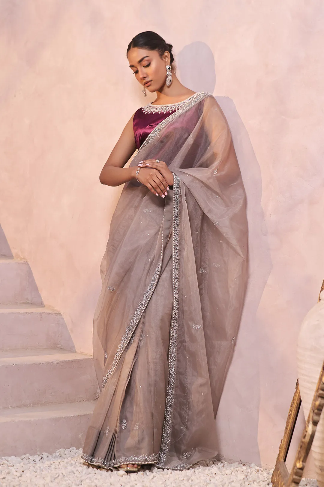 Embroidered Velvet & Organza Luxury Saree | New Arrivals | SR202322