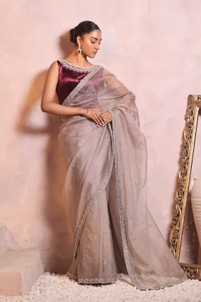 Embroidered Velvet & Organza Luxury Saree | New Arrivals | SR202322