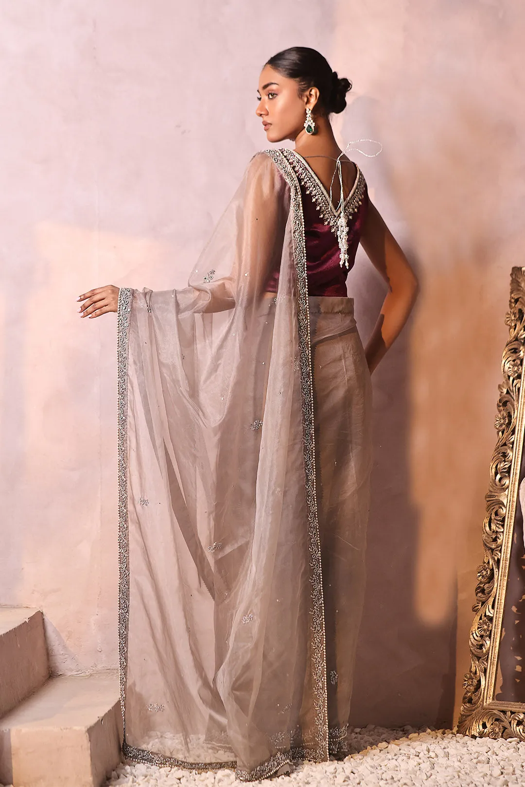 Embroidered Velvet & Organza Luxury Saree | New Arrivals | SR202322