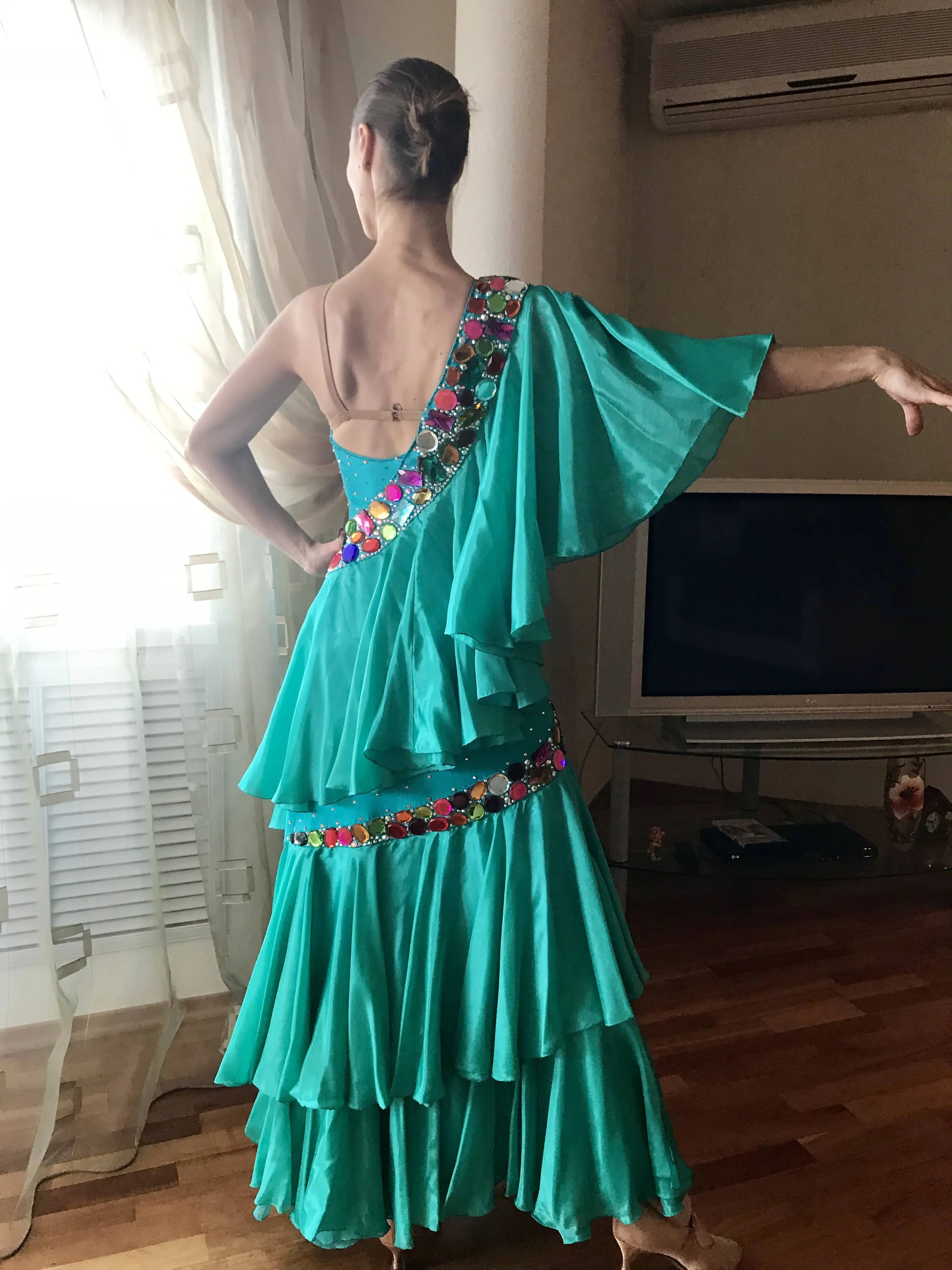 Emerald Dress with Oversize Colorful Stones