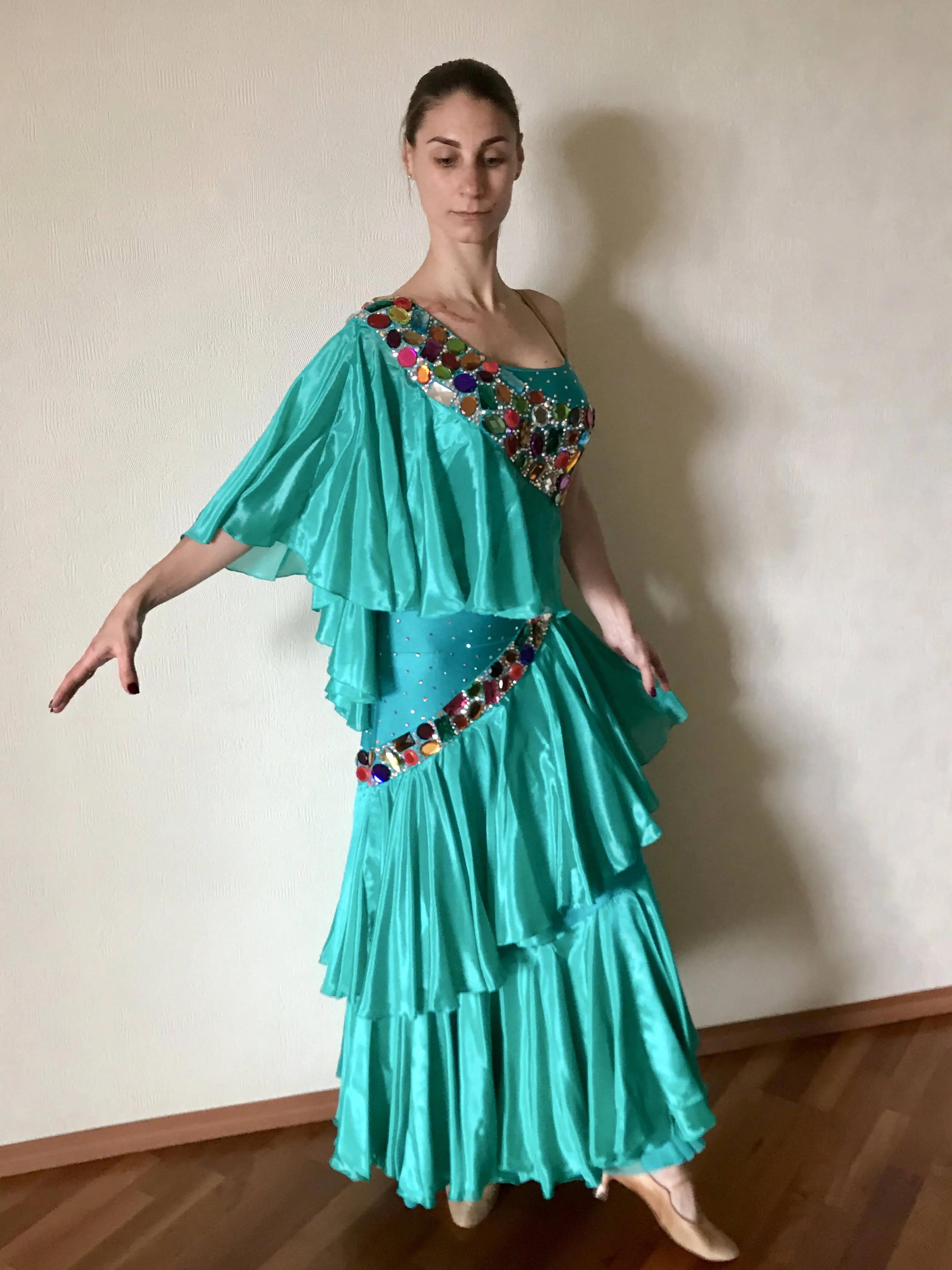 Emerald Dress with Oversize Colorful Stones