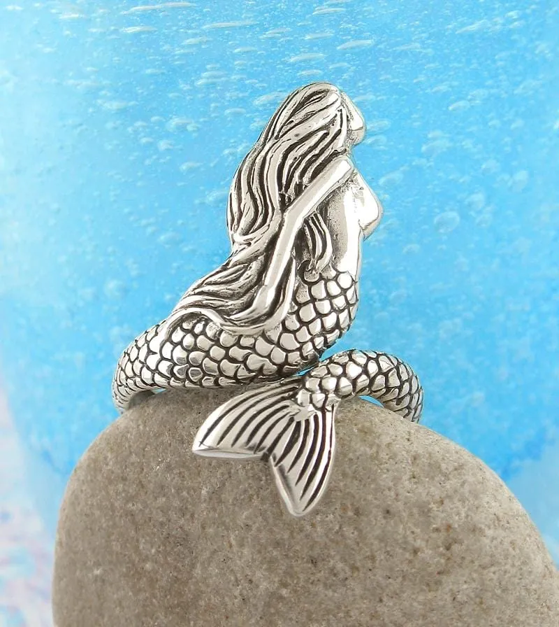 Enchanting Swimming Mermaid Wrap Ring, Adjustable