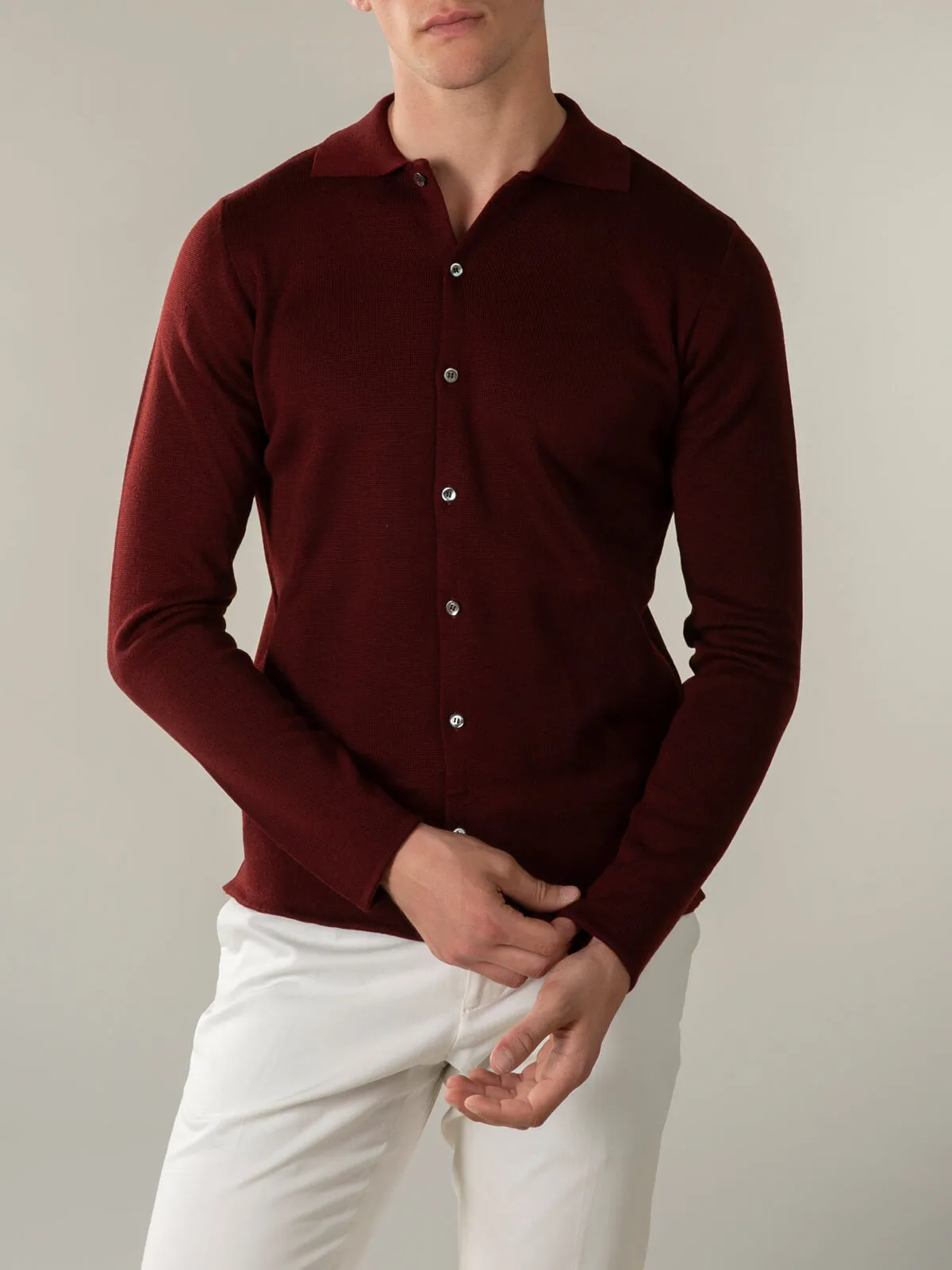 Extrafine Merino Knitted Shirt Burgundy