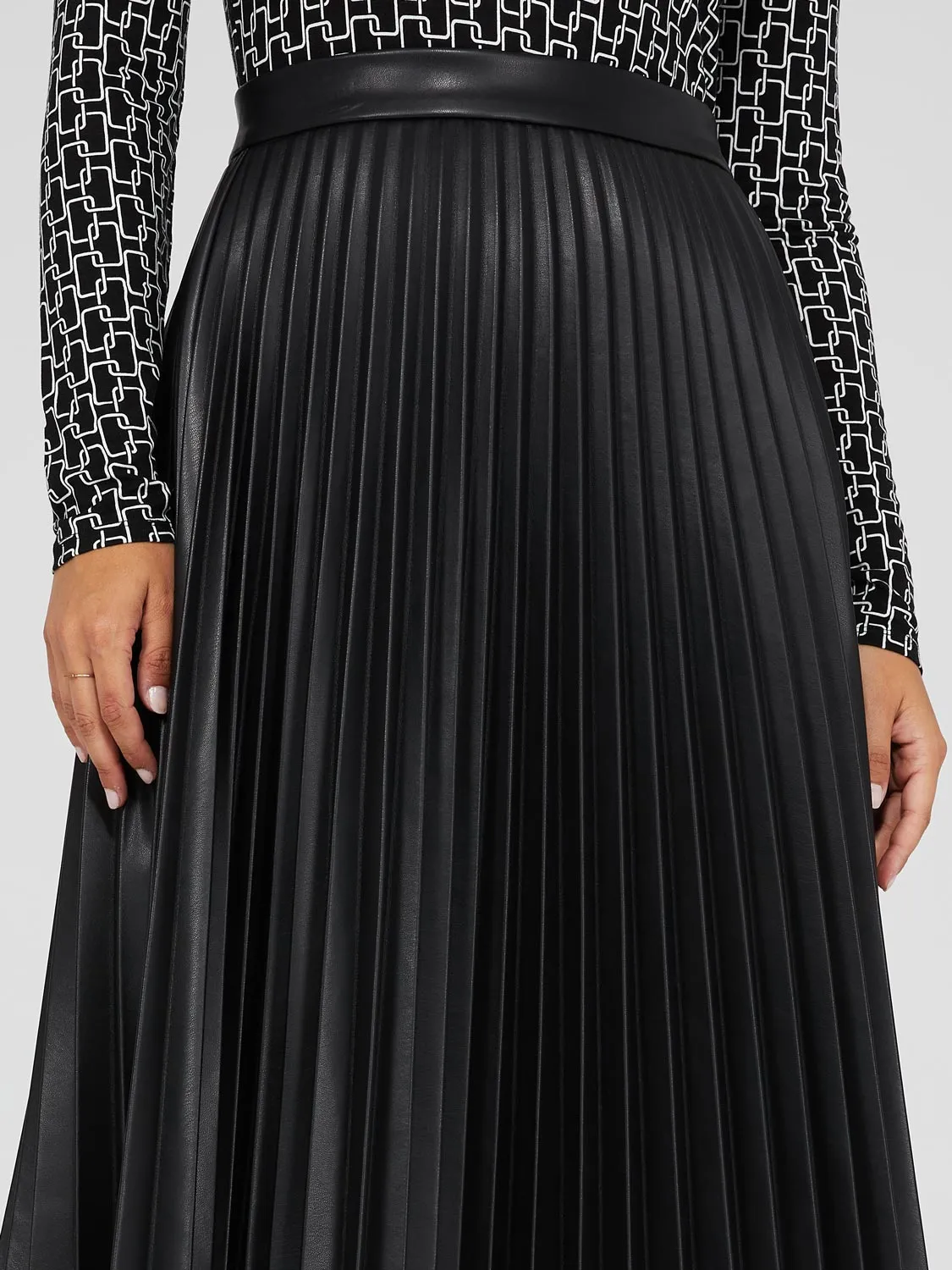 Faux Leather Pleated Midi Skirt