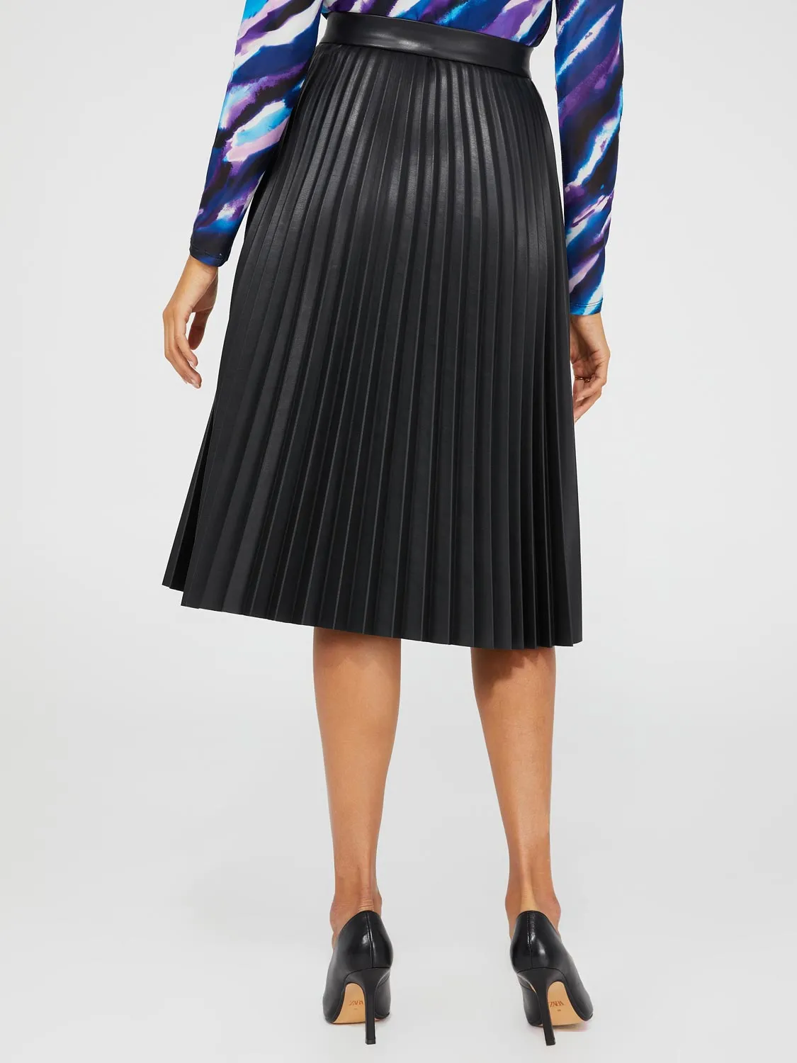 Faux Leather Pleated Midi Skirt