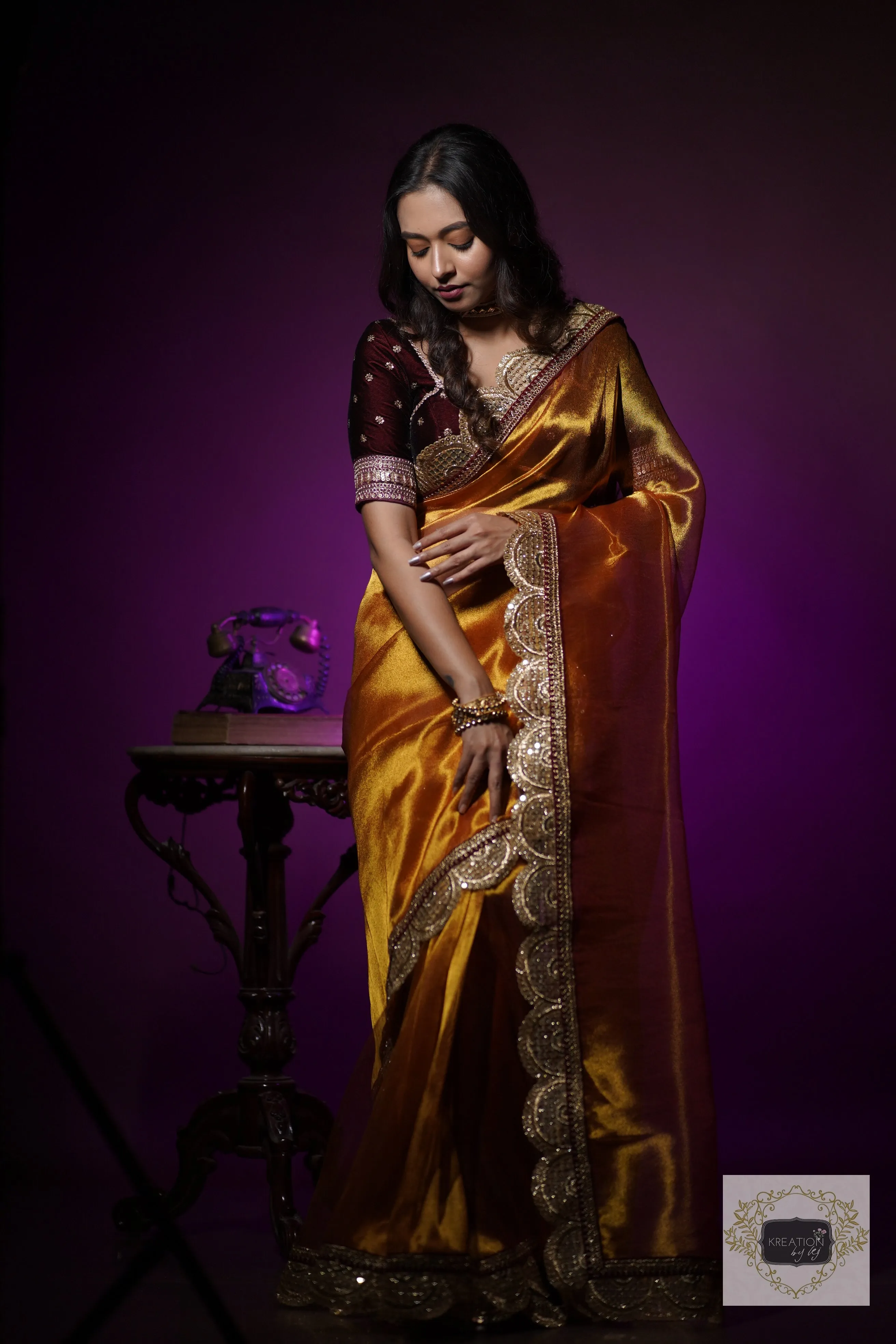 Fiery Gold Zari Tissue Mehraab Border Saree