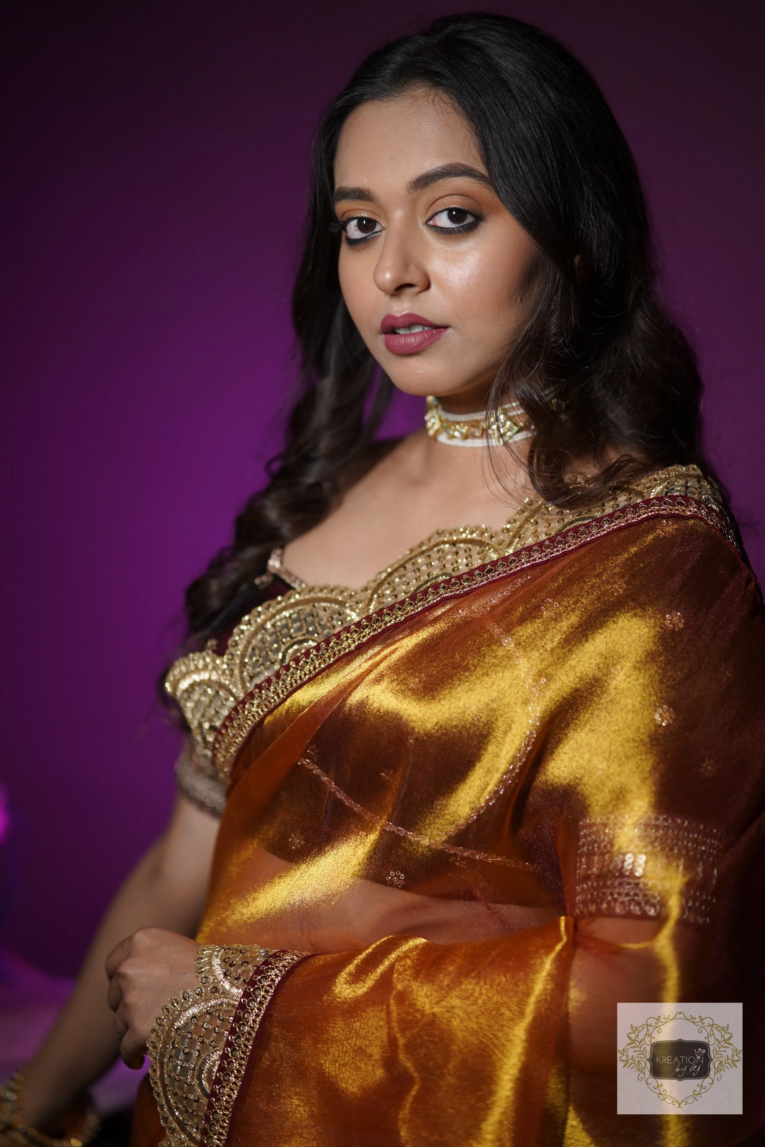 Fiery Gold Zari Tissue Mehraab Border Saree