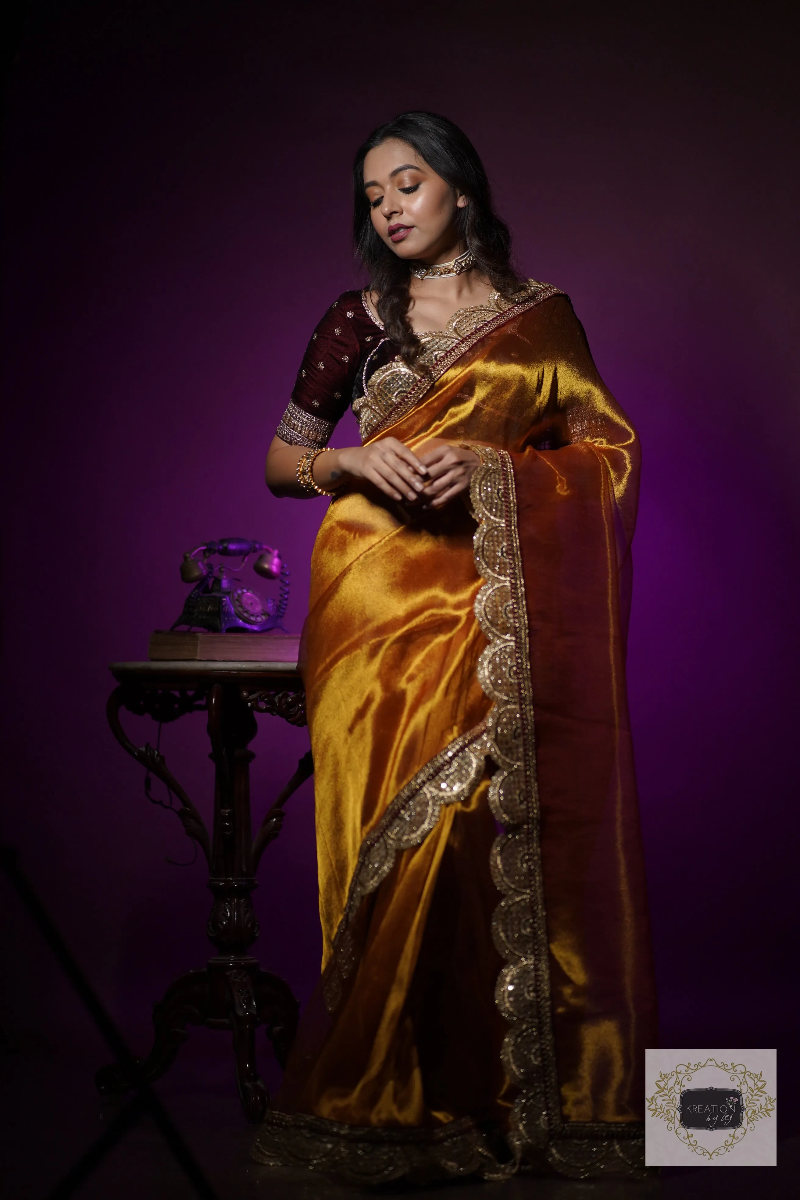 Fiery Gold Zari Tissue Mehraab Border Saree