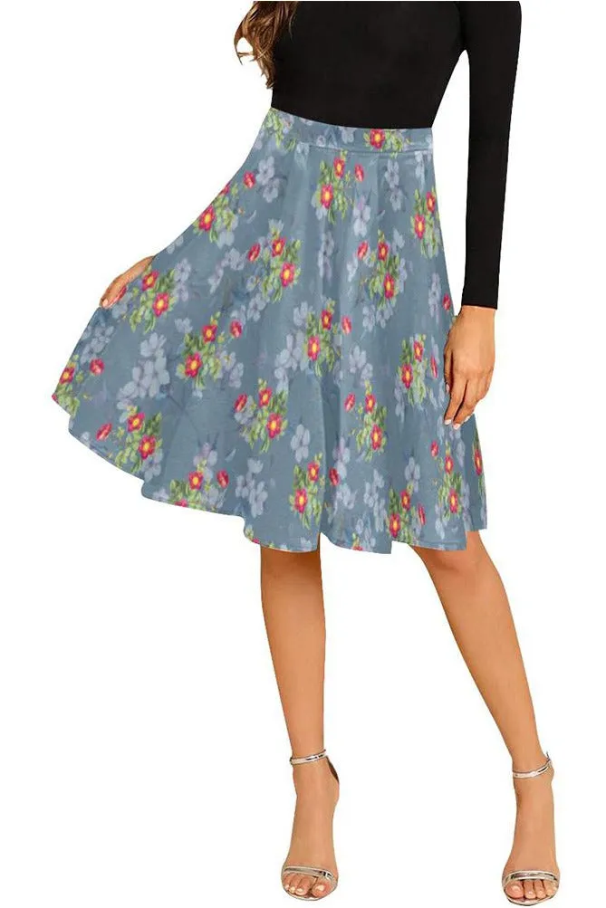 Floral Gray Melete Pleated Midi Skirt