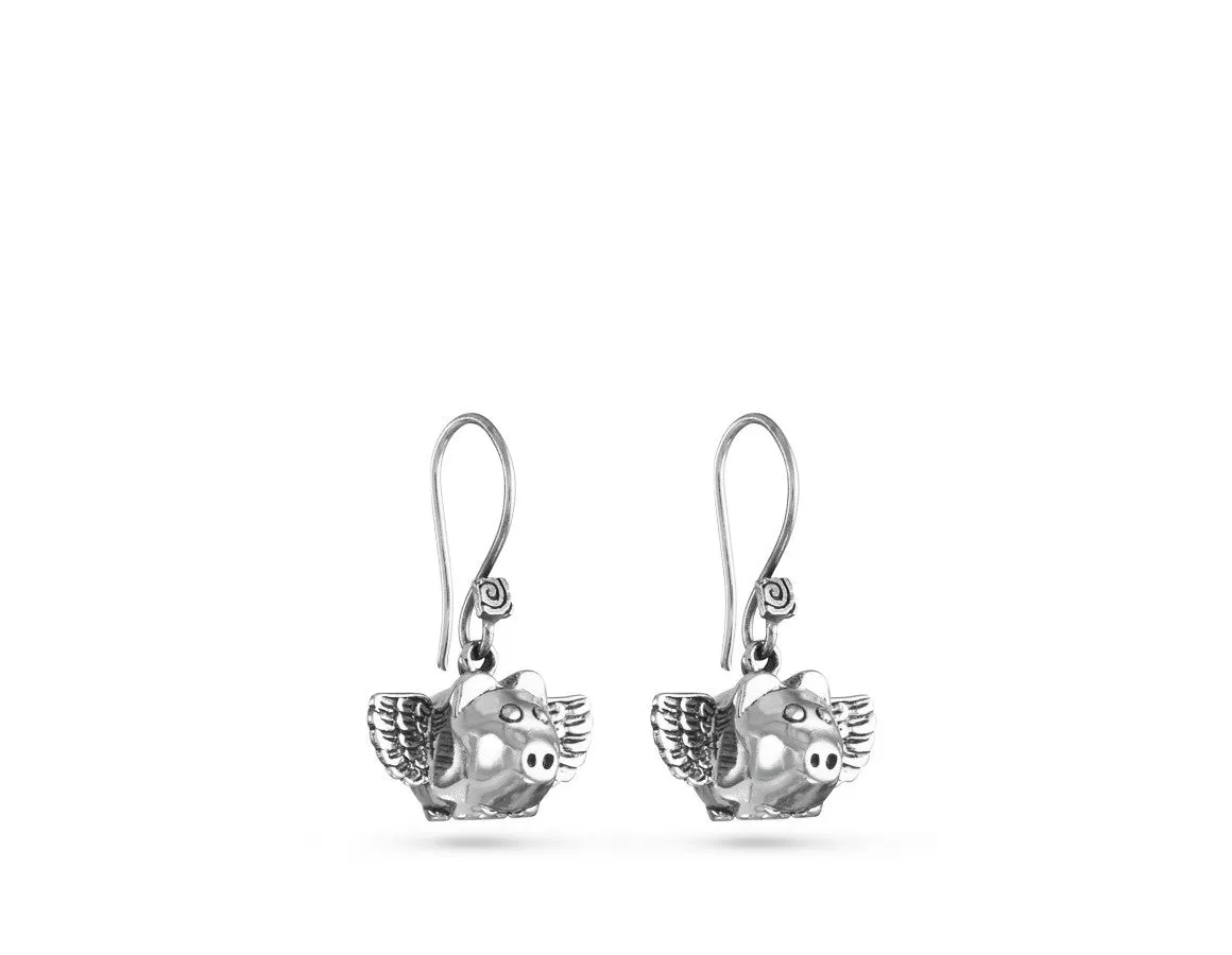 Flying Pig Earrings - Silver