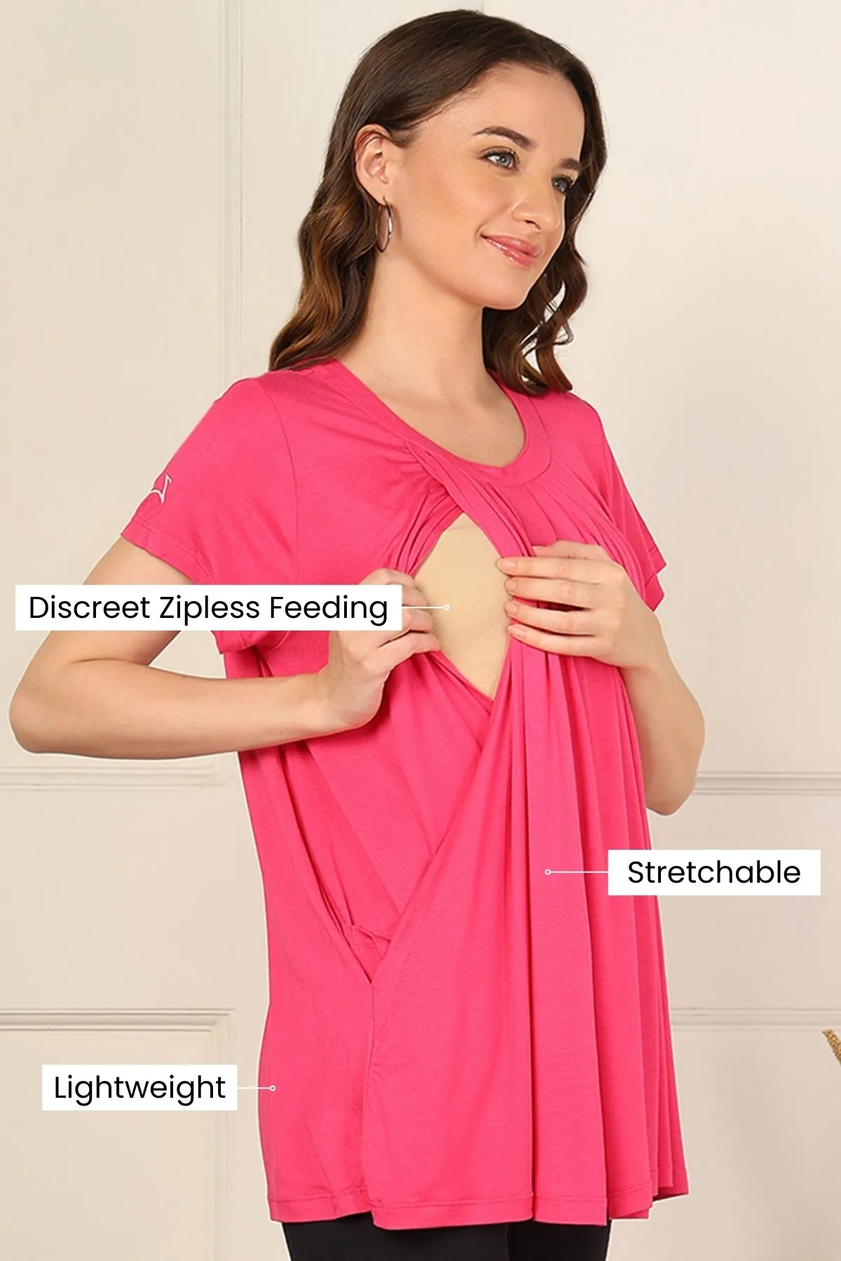 Fuchsia Pleated Zipless Nursing Top