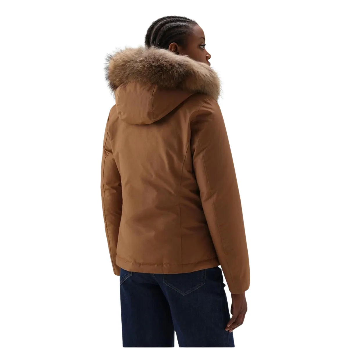 Giubbino Donna Woolrich Arctic Parka Corto Ramar Pelliccia Removibile Marrone