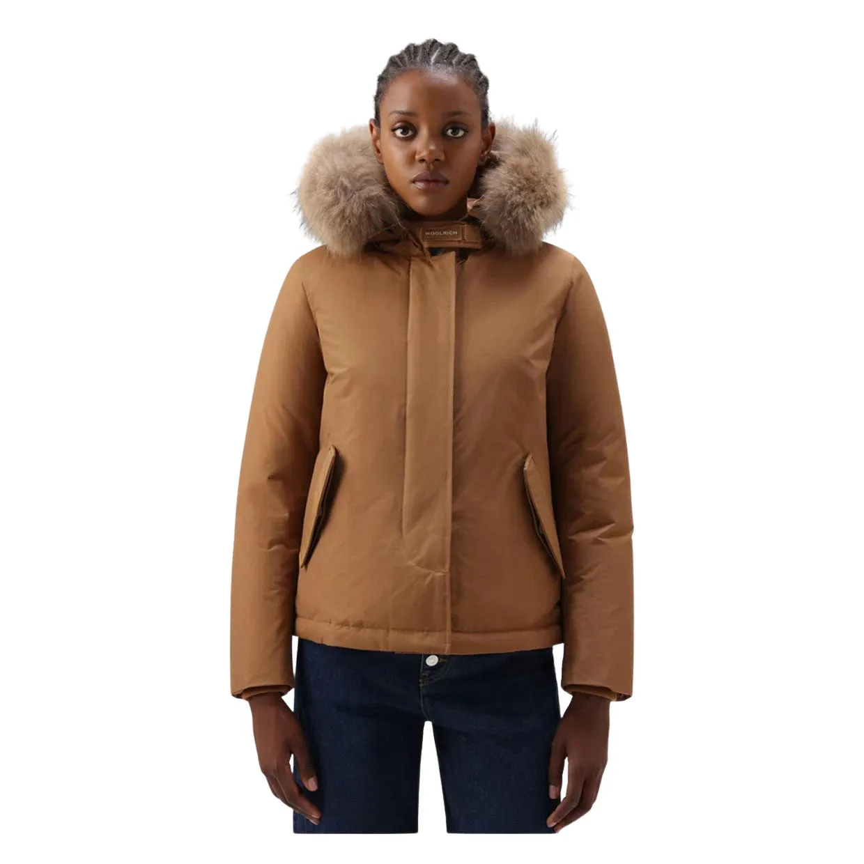 Giubbino Donna Woolrich Arctic Parka Corto Ramar Pelliccia Removibile Marrone