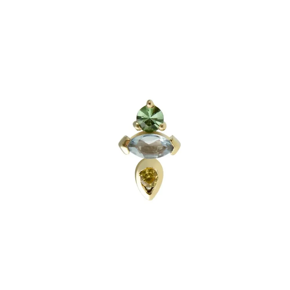 Gold & Mint Tourmaline, Aquamarine, and Yellow Sapphire AM PM - 7am Stud