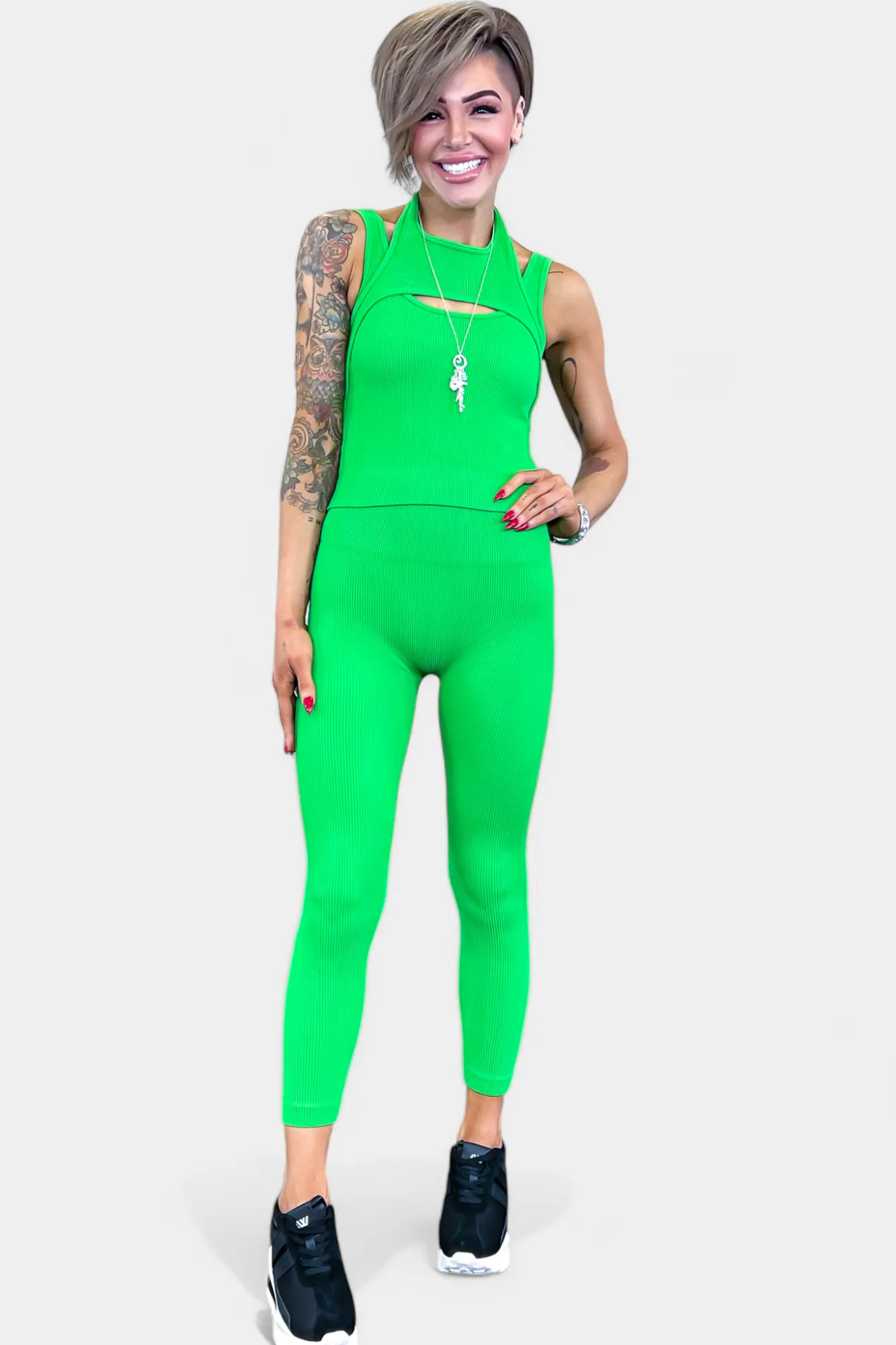 Green Ribbed Seamless Tank & Leggings Set [NO RETURNS]