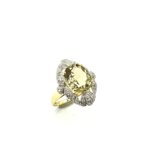 Halo Yellow Topaz Ring W/ Diamond Cluster Frame