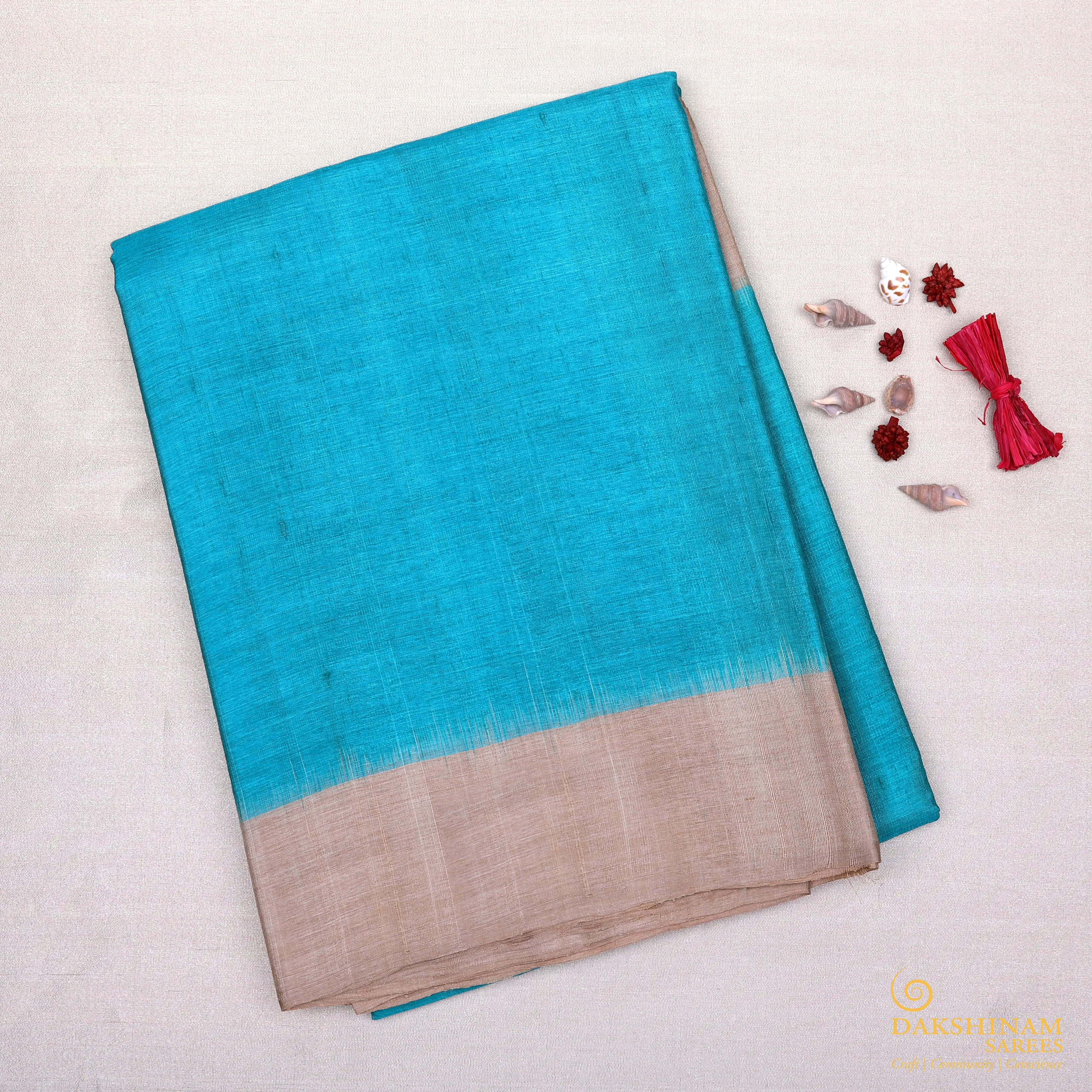 Handwoven Blue with Beige Tussar Silk Saree - 1293T003352DSC