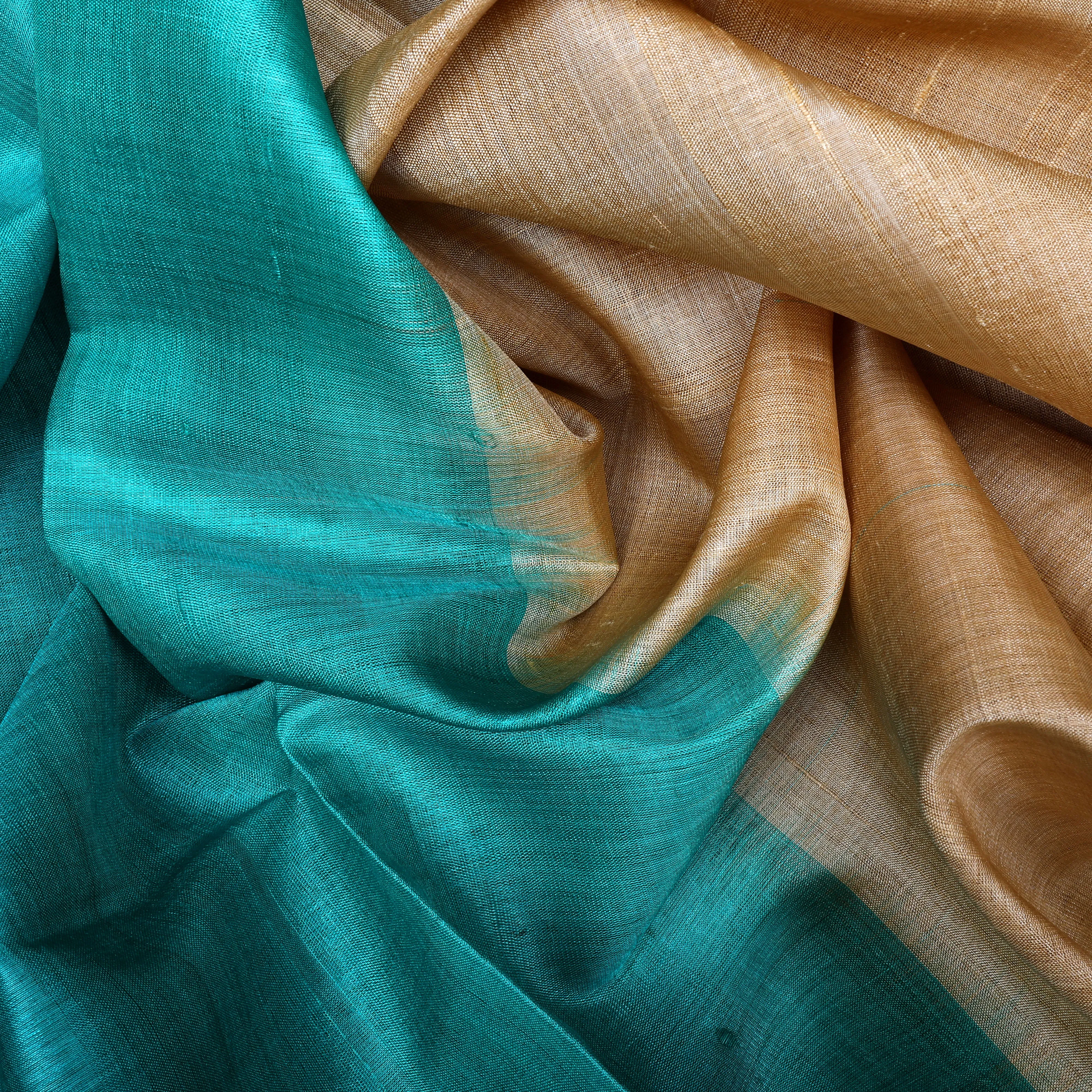 Handwoven Blue with Beige Tussar Silk Saree - 1293T003352DSC