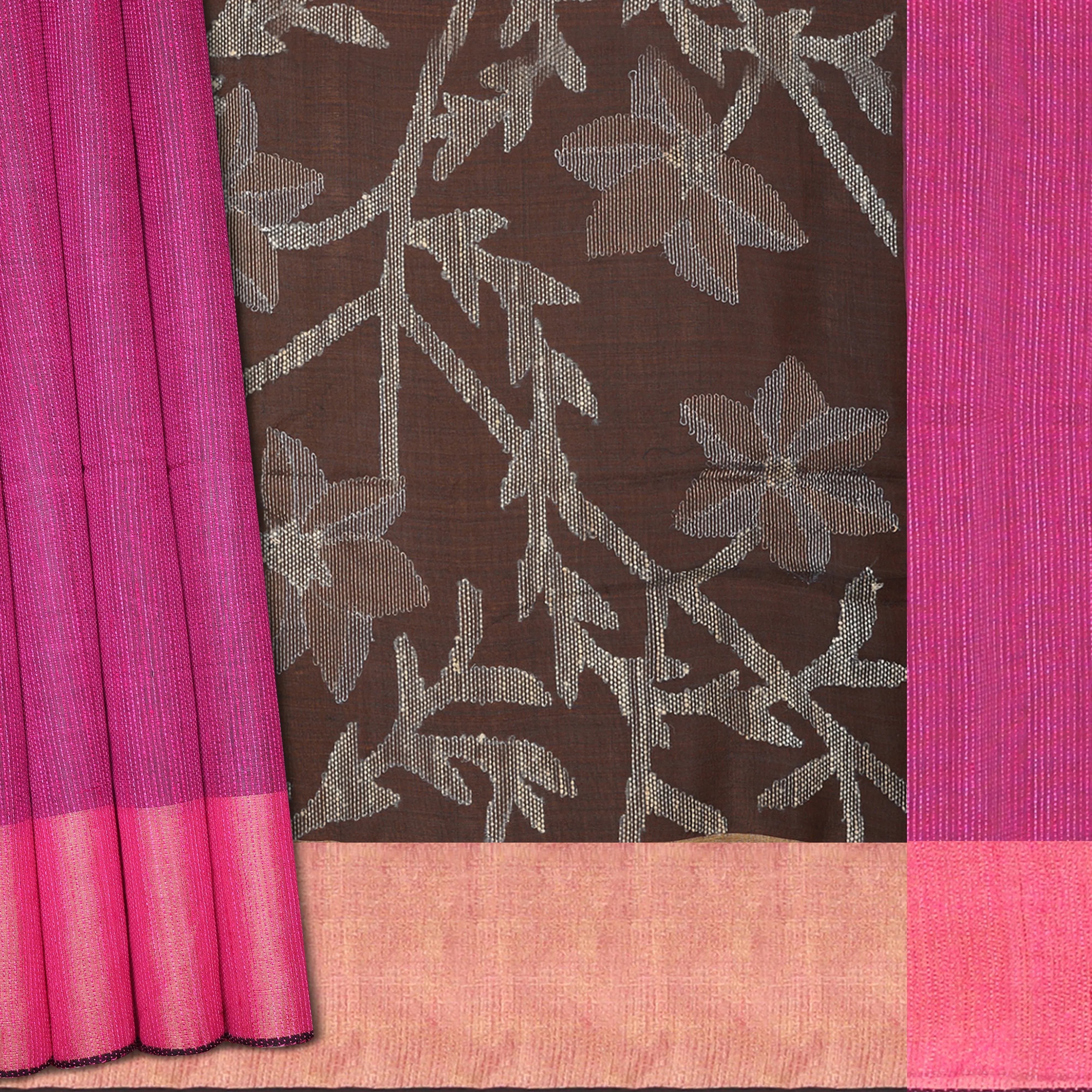 Handwoven Magenta with Black Matka Silk Saree - 905T003882DSC