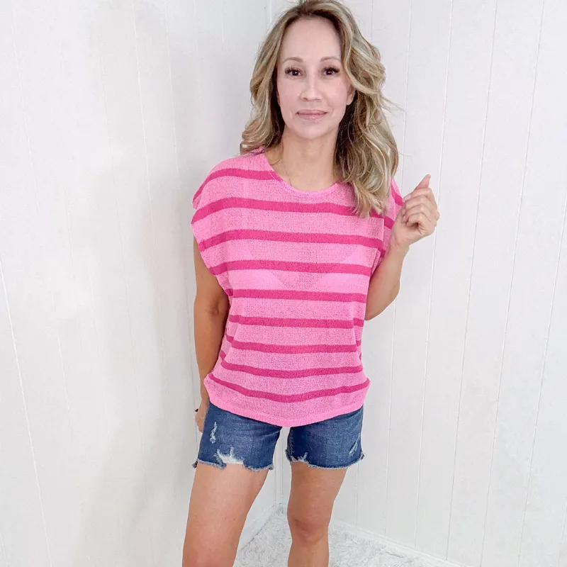 Hibiscus and Fuchsia Striped Sleeveless Sweater