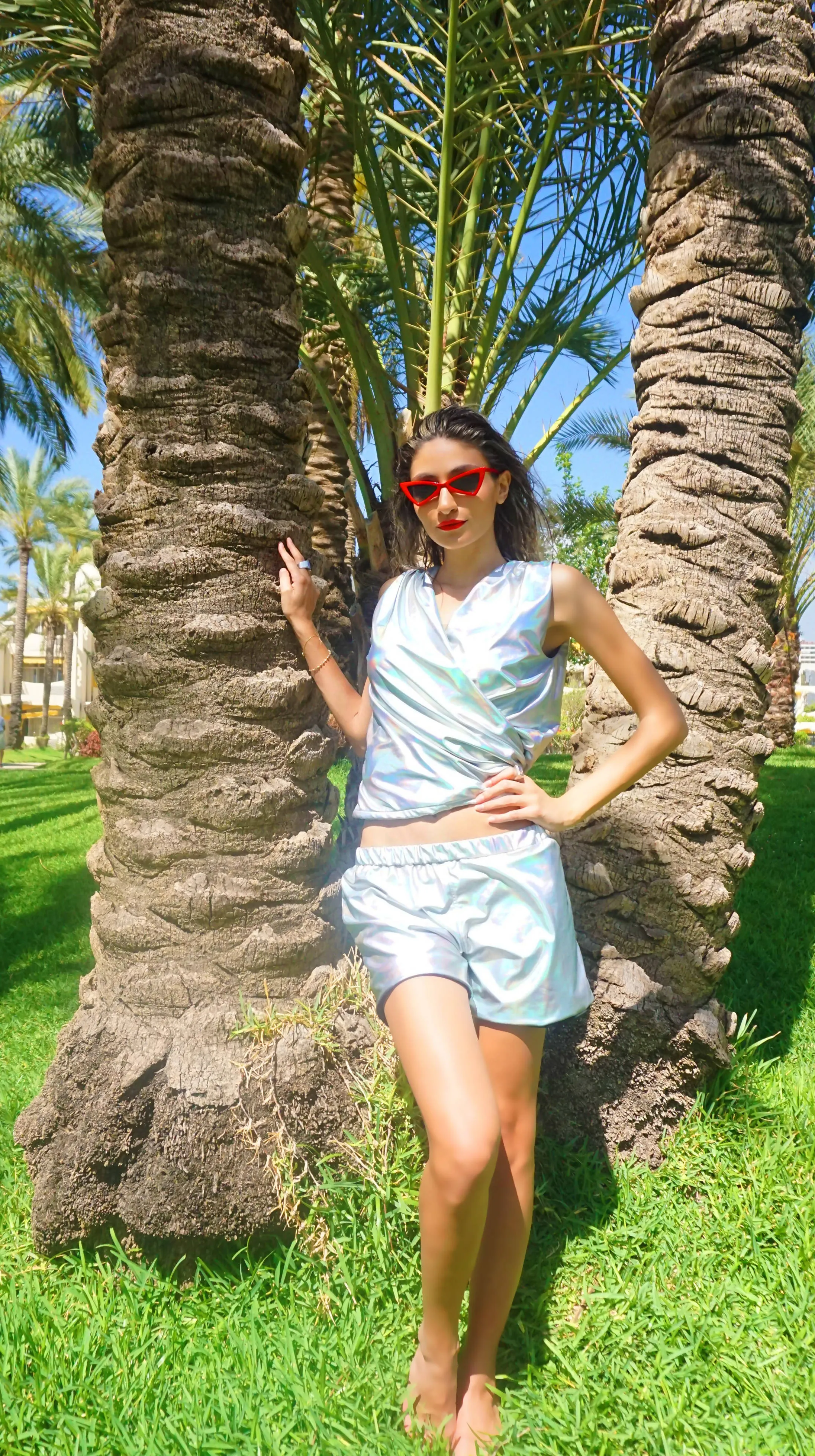 Holographic Wrap top & Shorts Set