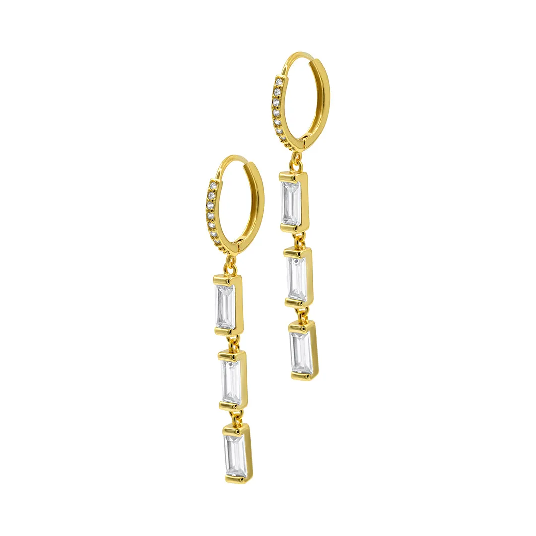 Huggie Hoop Rectangle Crystal Earrings gold