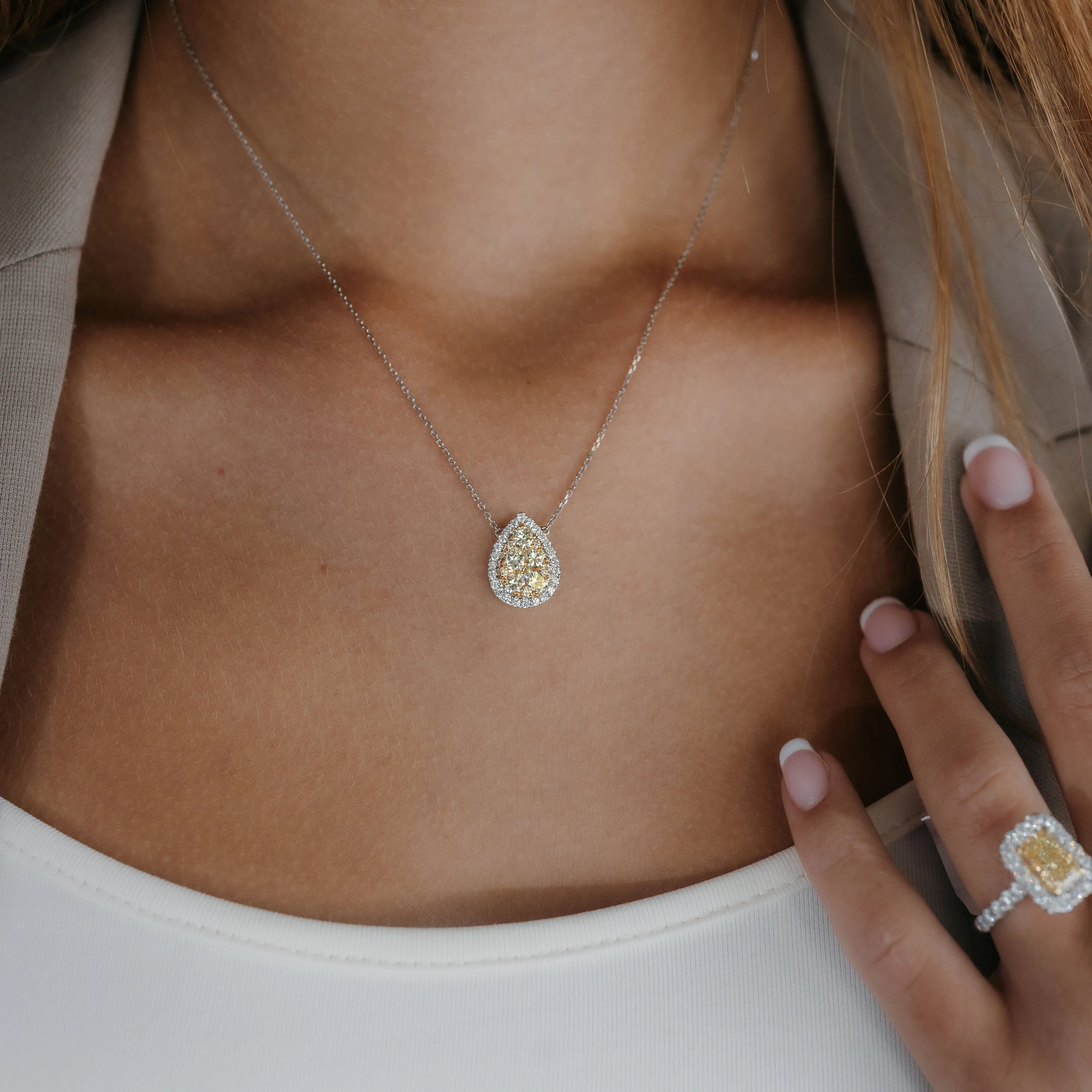 Illusion Yellow Diamond Halo Necklace