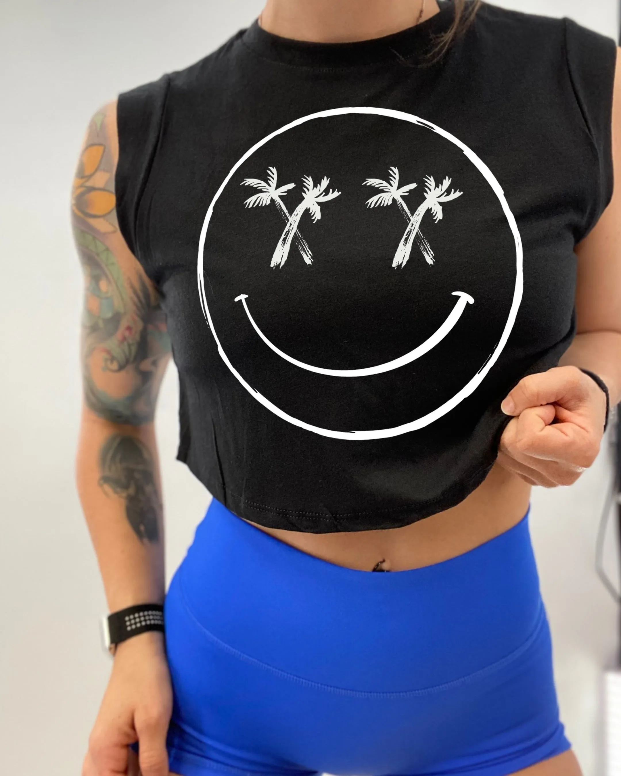 Ladies “Palm Smile” Cropped Muscle Tank