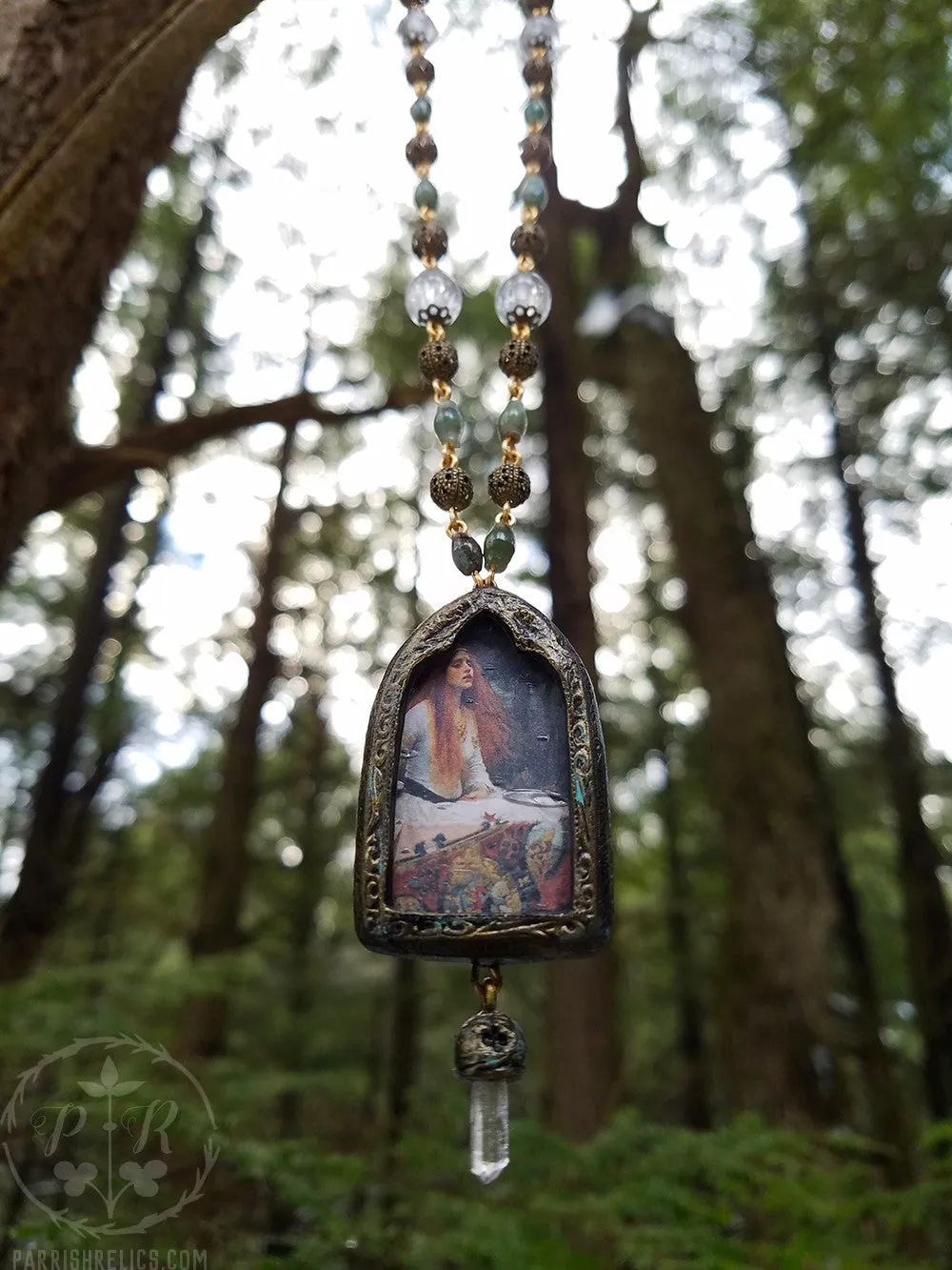 Lady of Shalott ~ Quartz Crystal Pictorial Shrine Amulet