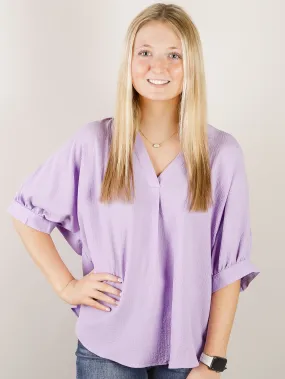 Lavender Solid V-Neck Blouse