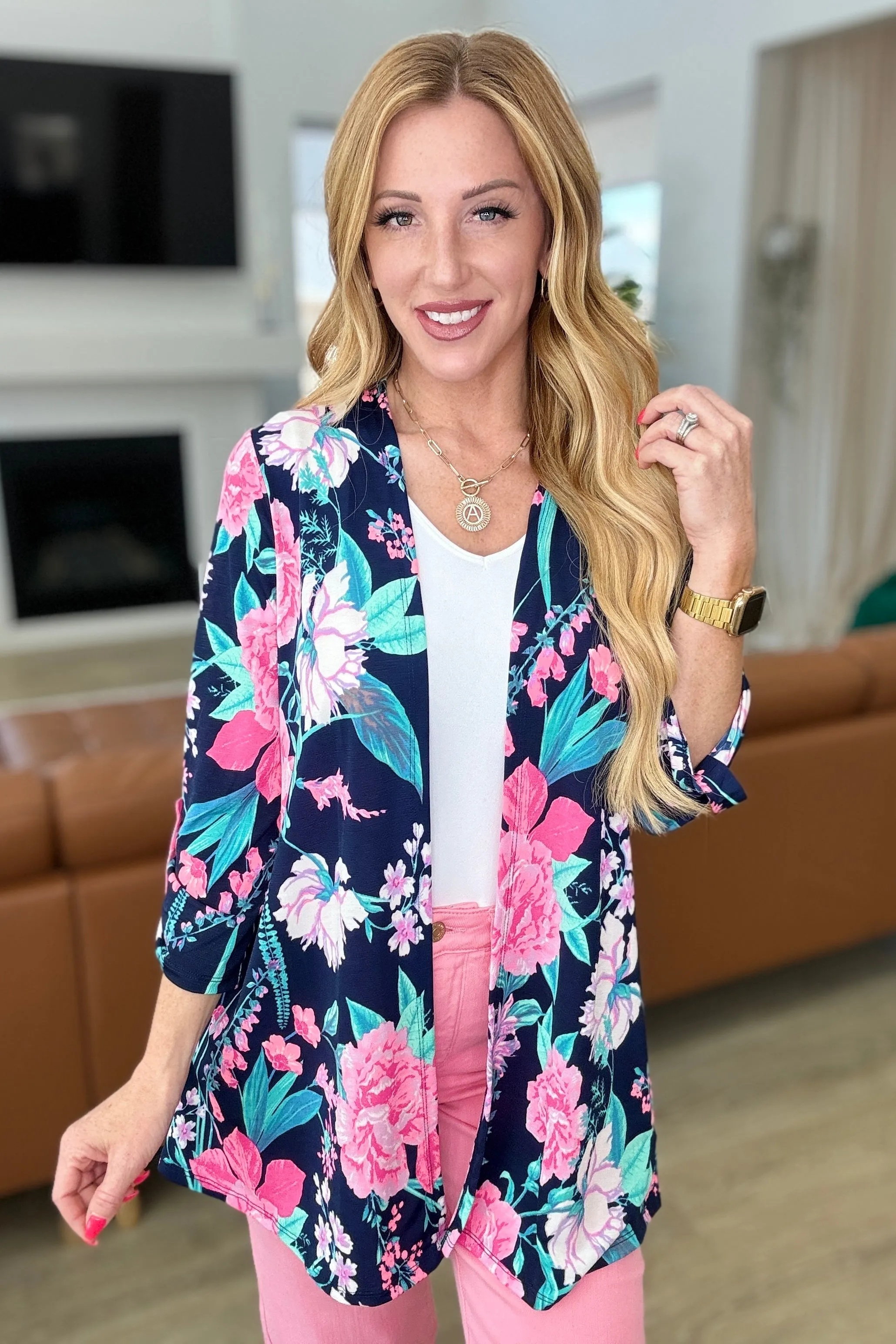 Lizzy Cardigan in Navy and Pink Floral - 4/19