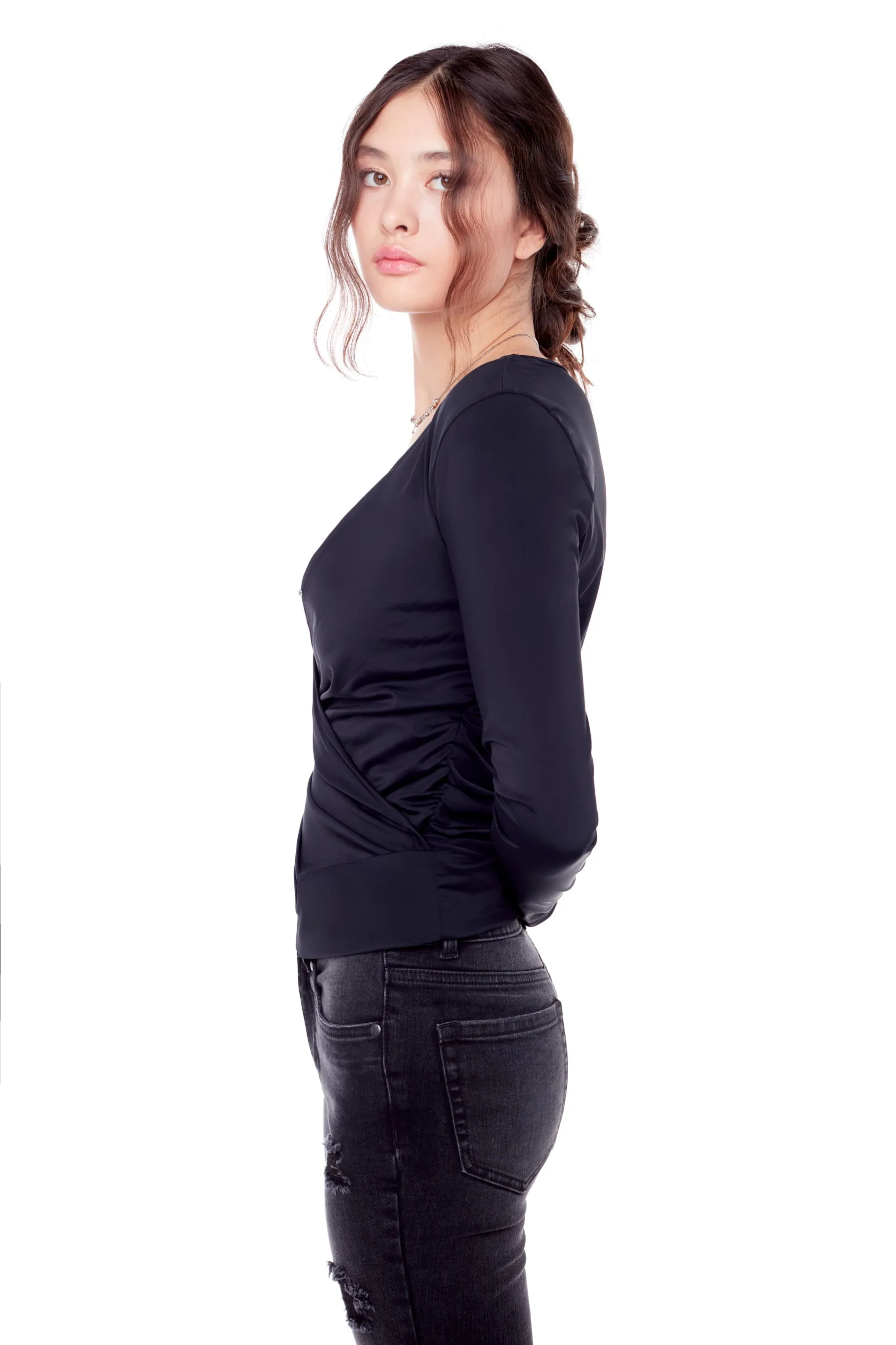 Long Sleeve Wrap Top - Black