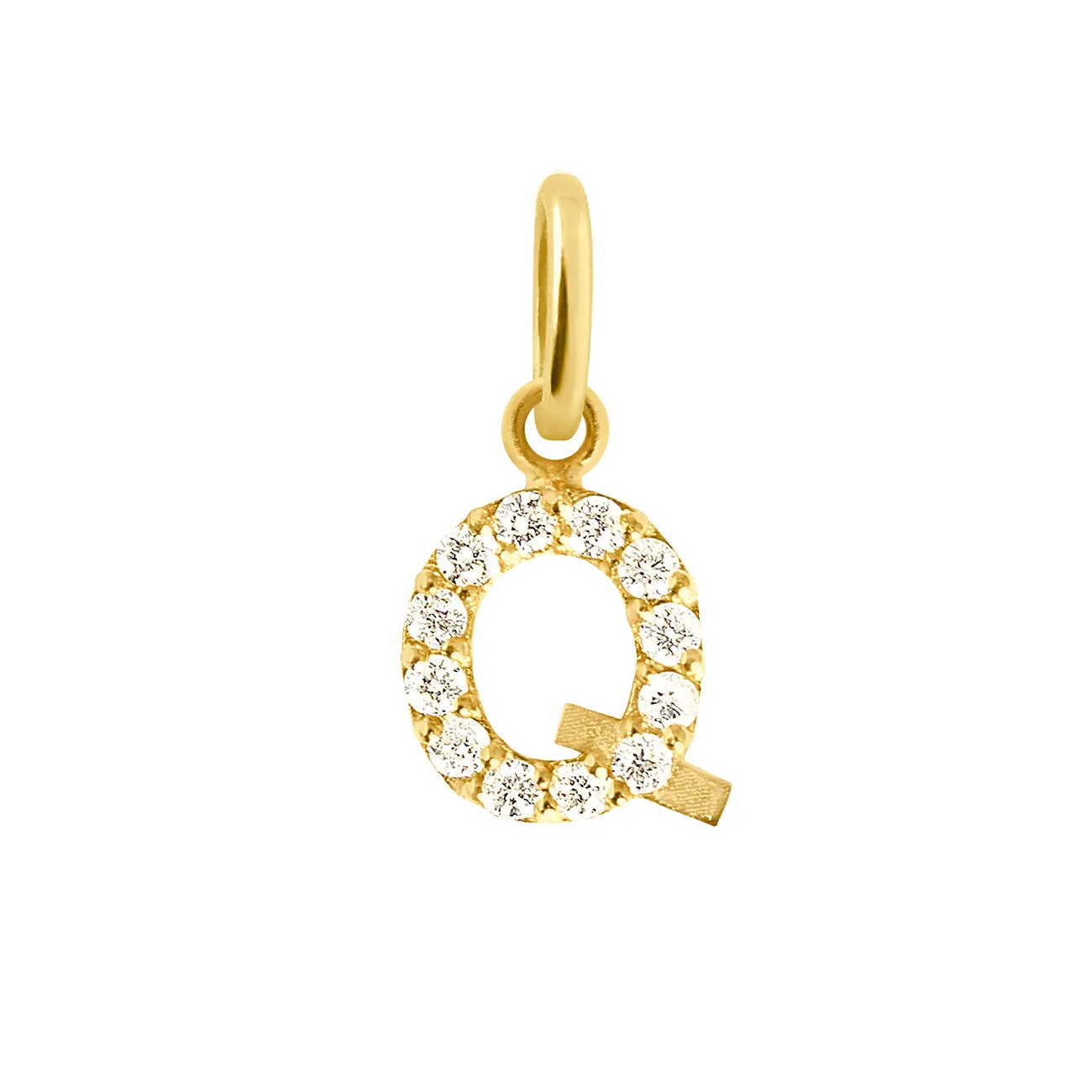 Lucky Letter Q Diamond Pendant, Yellow Gold