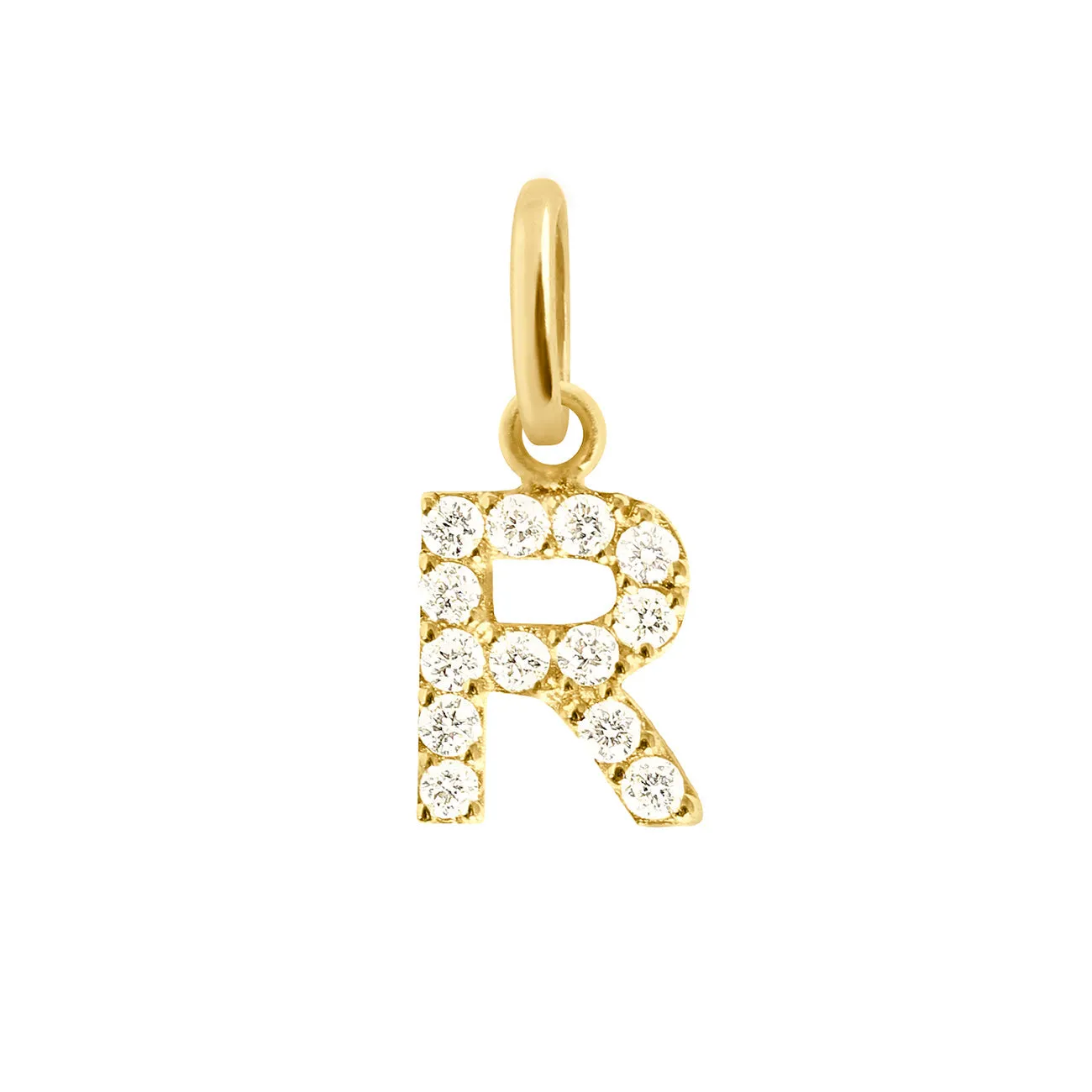 Lucky Letter R Diamond Pendant, Yellow Gold