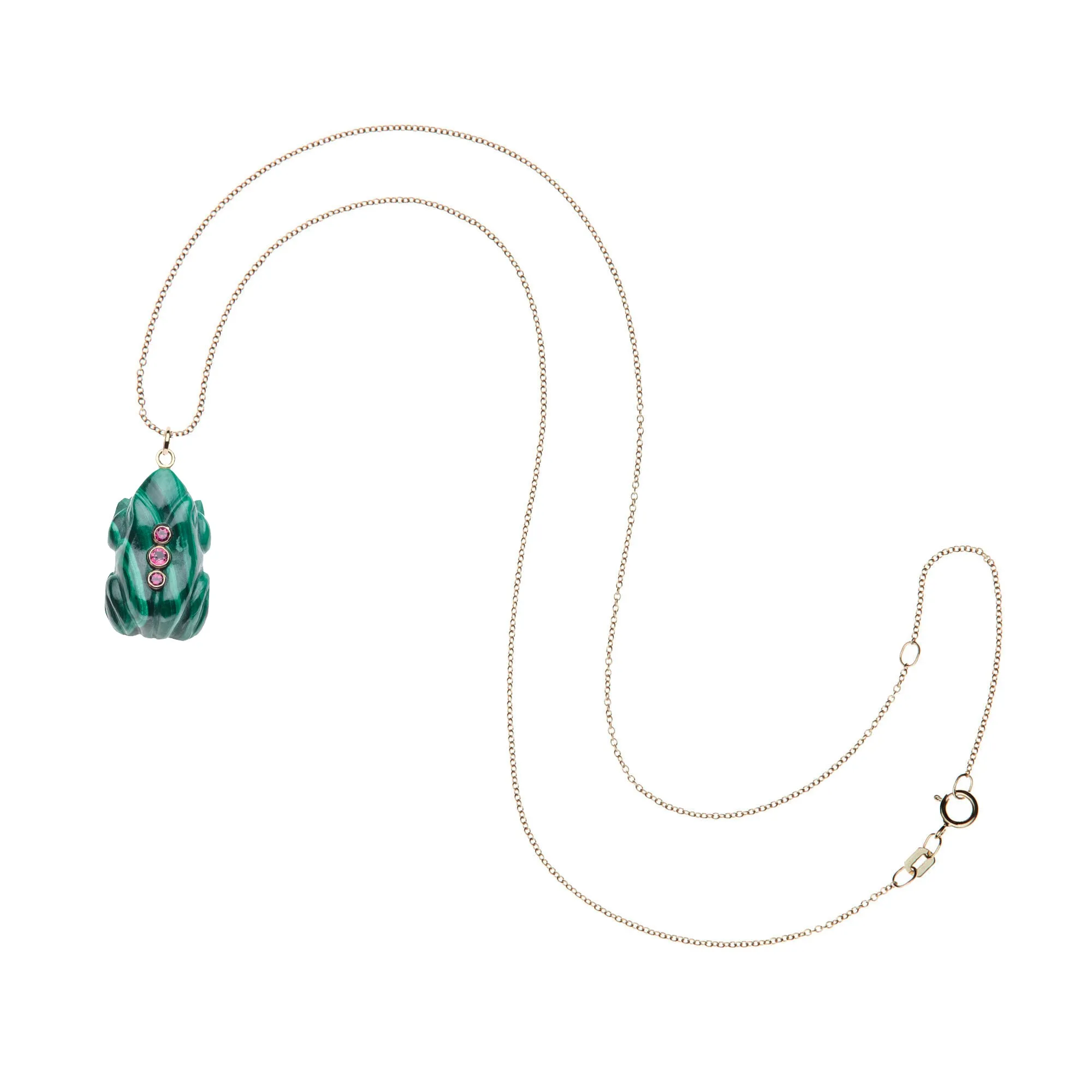 LUCKY Malachite Frog Pendant in Solid Gold