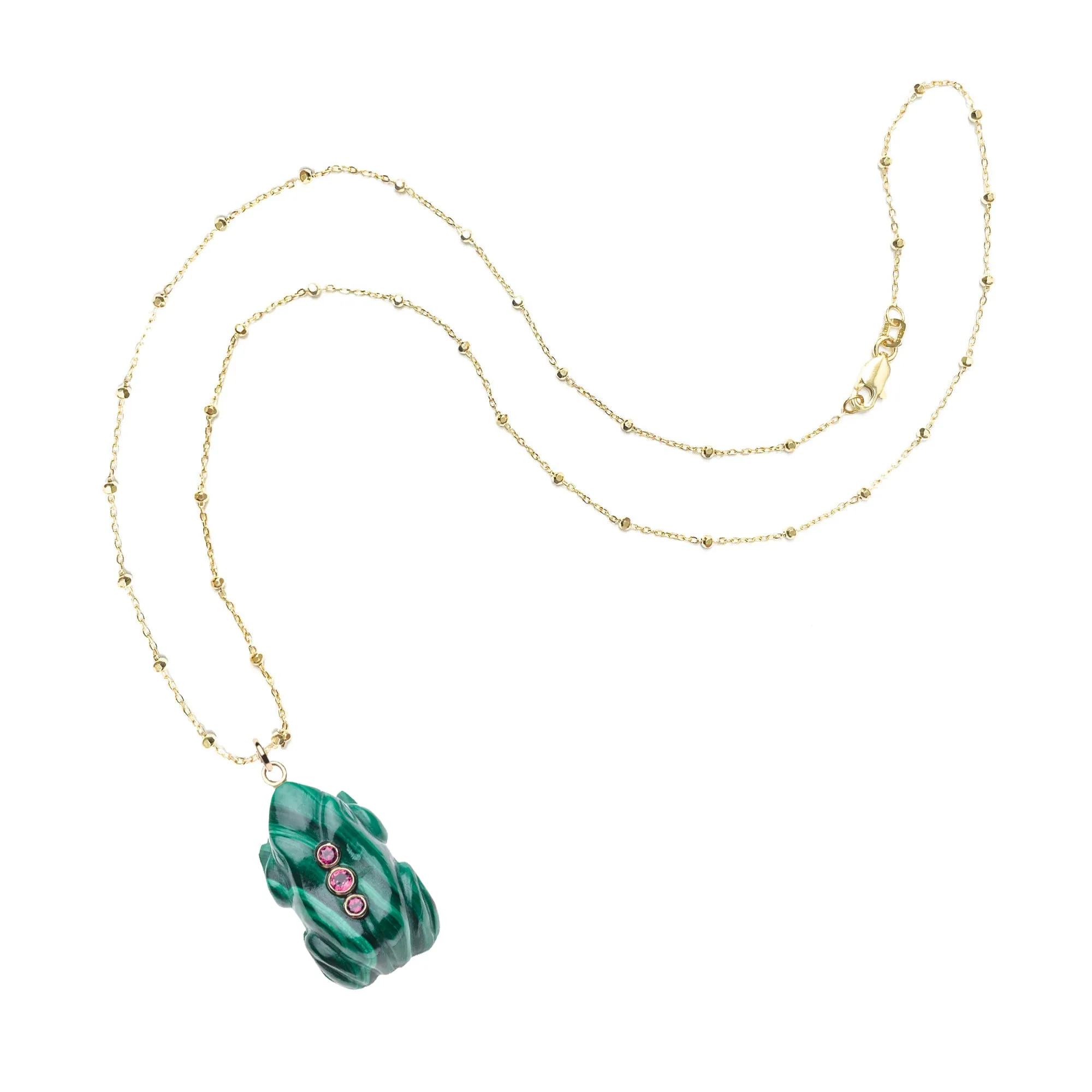 LUCKY Malachite Frog Pendant in Solid Gold