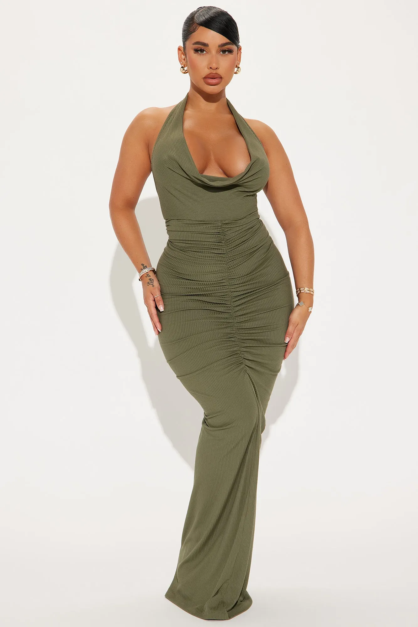 Maylee Ribbed Maxi Dress - Olive