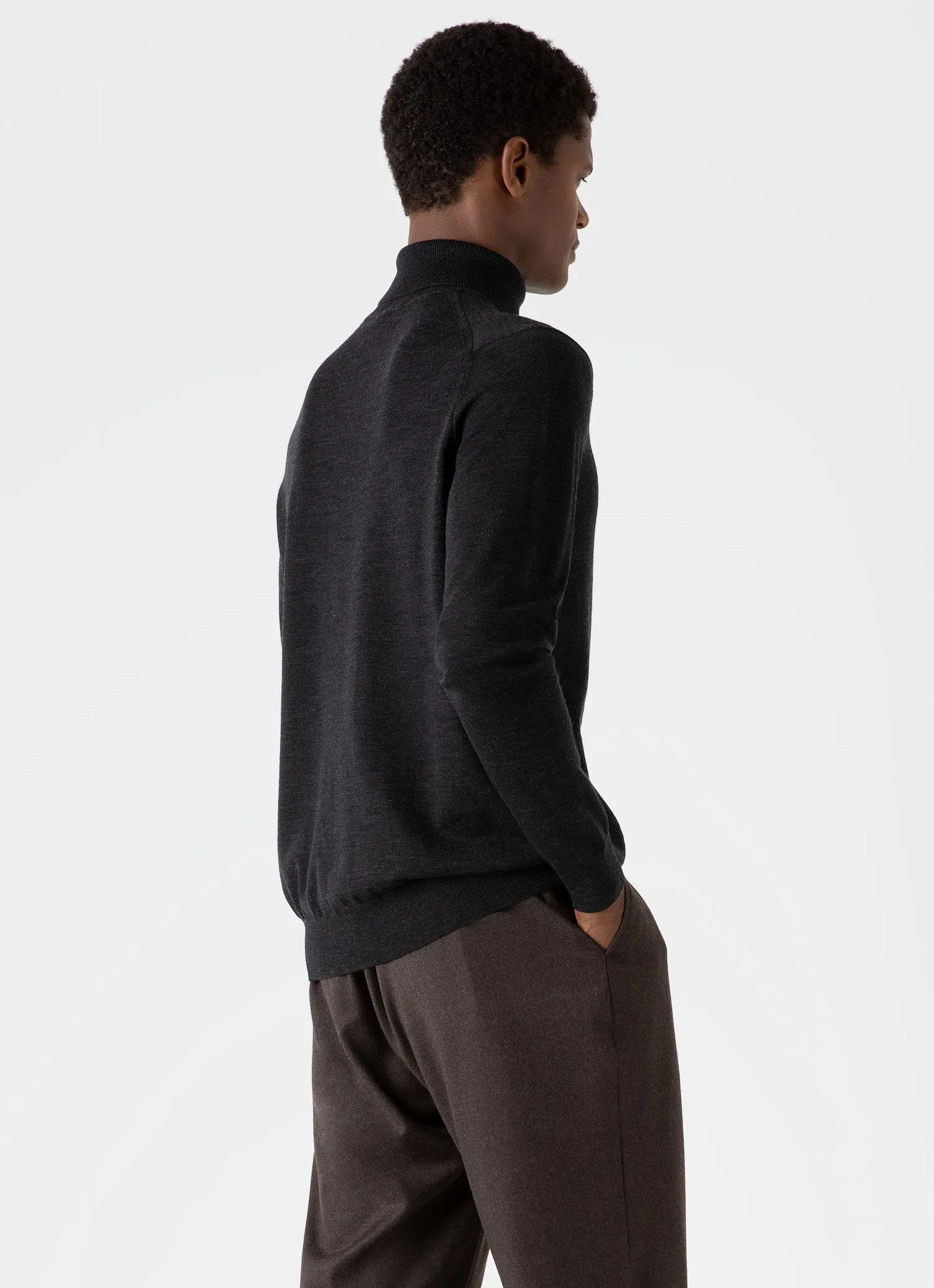 Men's Extra-Fine Merino Roll Neck in Charcoal Melange