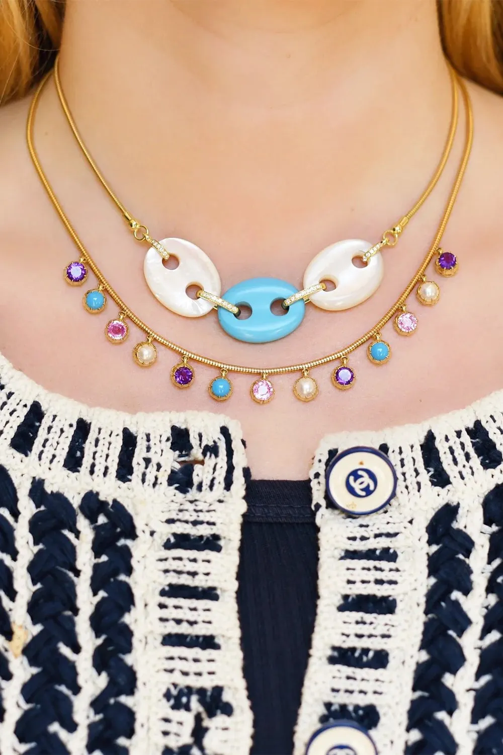 Mixed Gems Fringe Necklace