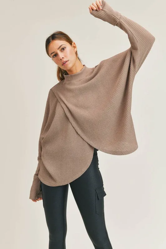 Mock Neck Waffle Swoop Top