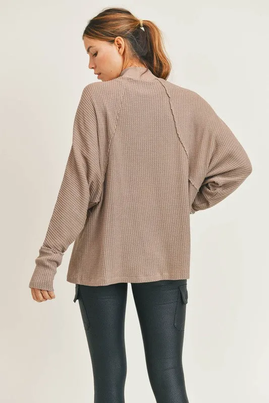 Mock Neck Waffle Swoop Top