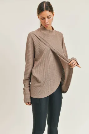 Mock Neck Waffle Swoop Top