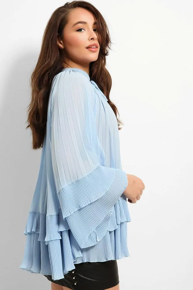 Neck Tie Pleated Chiffon Blouse