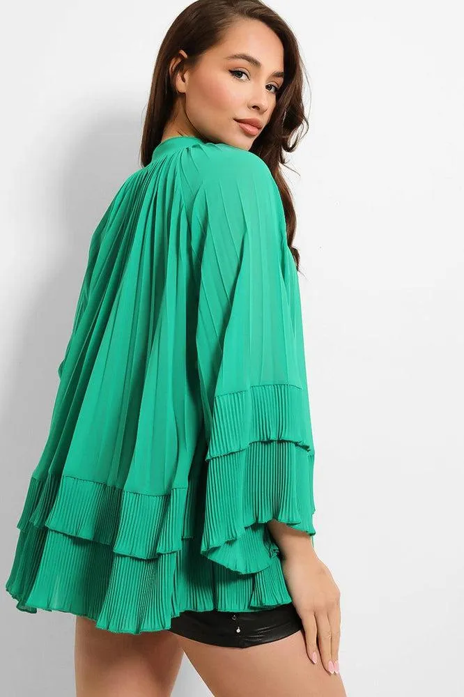 Neck Tie Pleated Chiffon Blouse