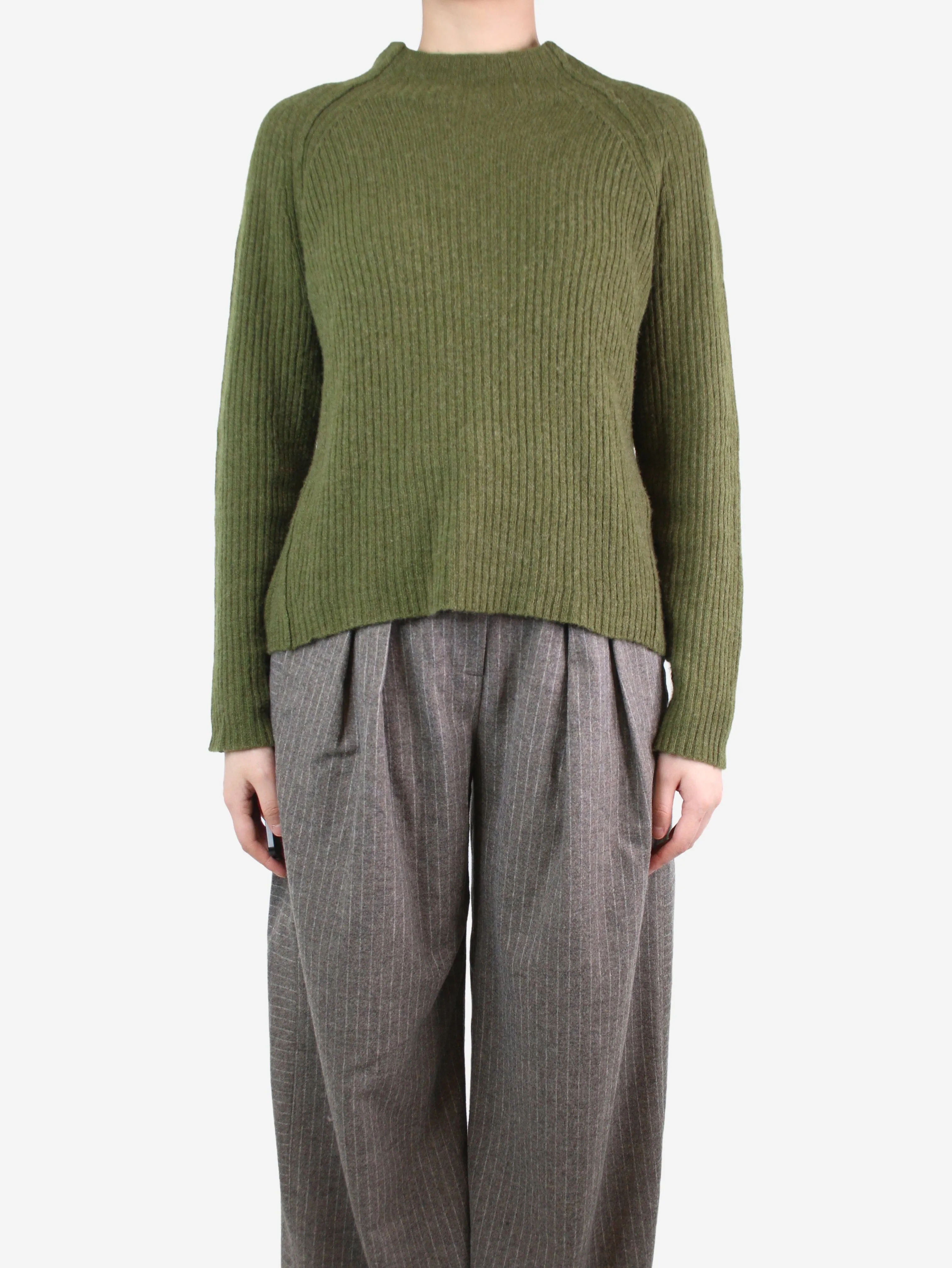 Olive green ribbed jumper - size S