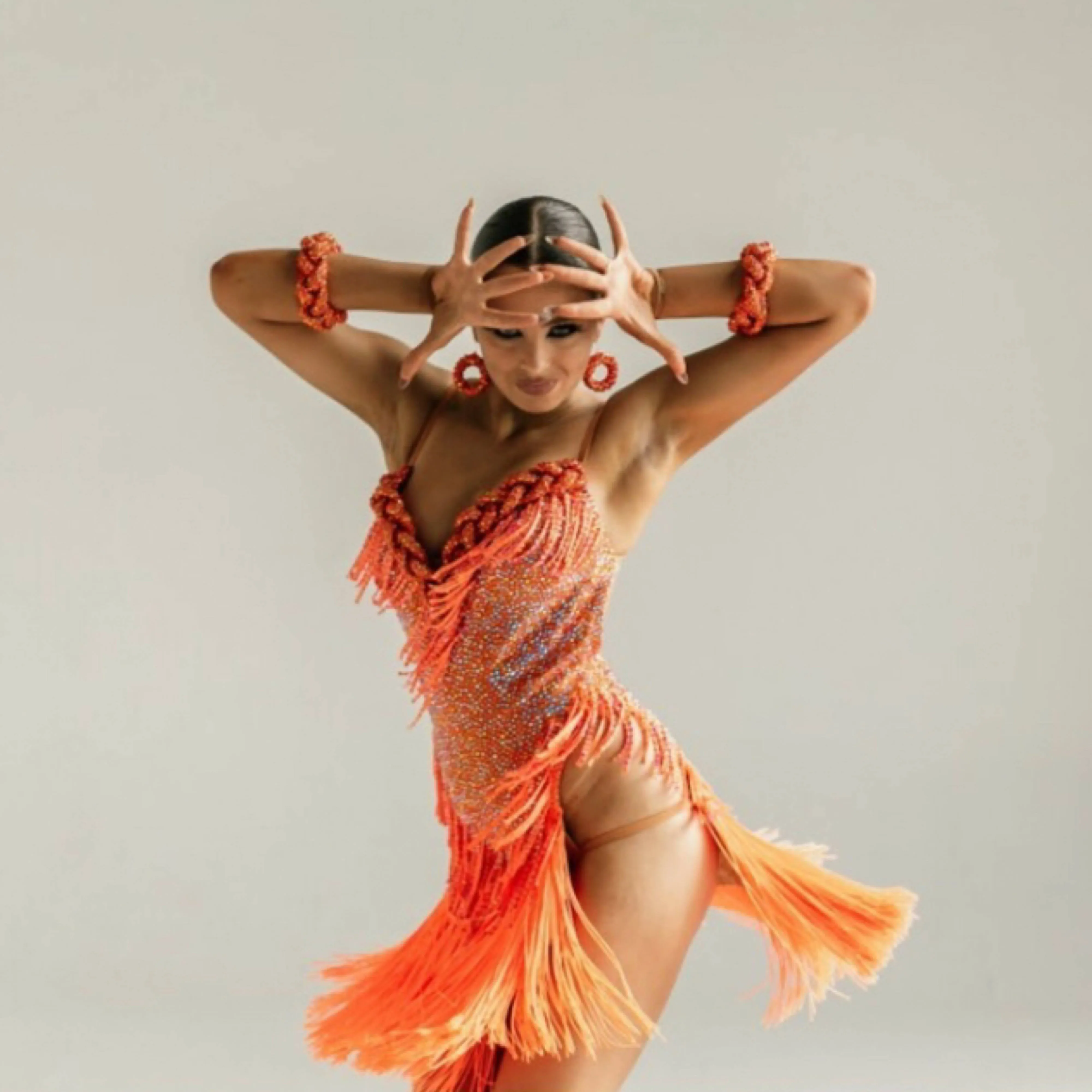 Orange Latin Dress With Swarovski Crystals