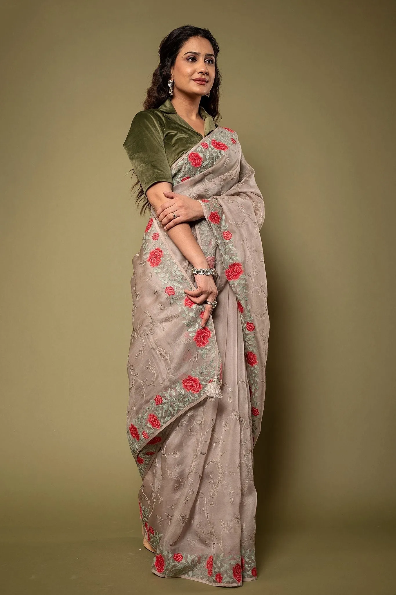 Organza Resham Work Saree